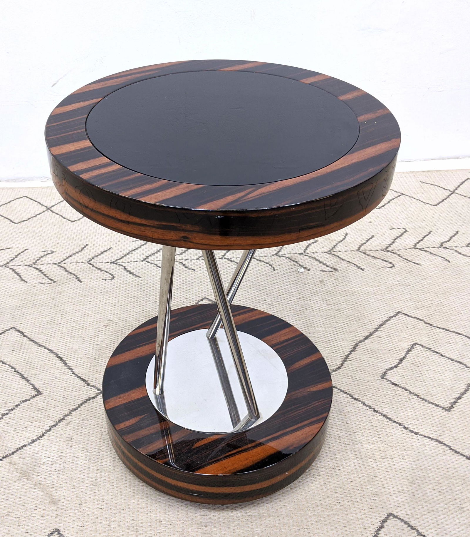 PACE Occasional Side Table. Chrome, Zebra Wood, and Bla (1 of 5)