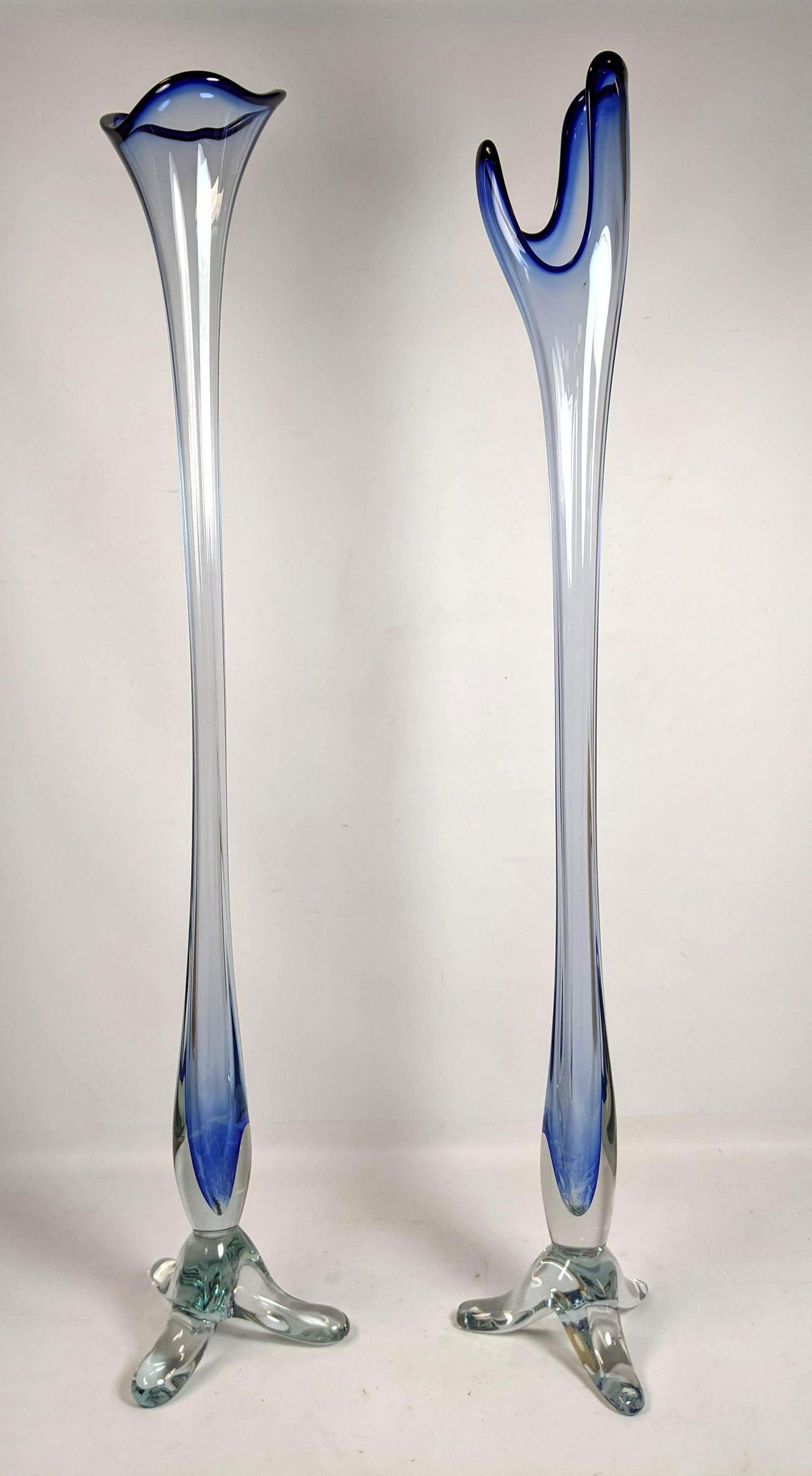 Pair Very Tall Art Glass Floor Vases. Hand Blown stretc (1 of 12)