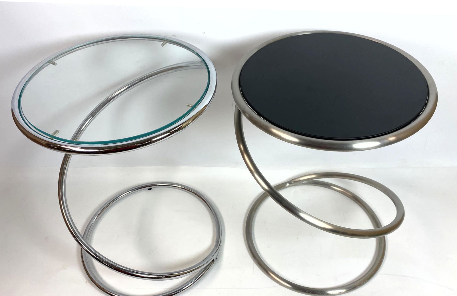 2pc PACE Spiral Spring Tables. Round Glass Tops. 1 brig (1 of 9)