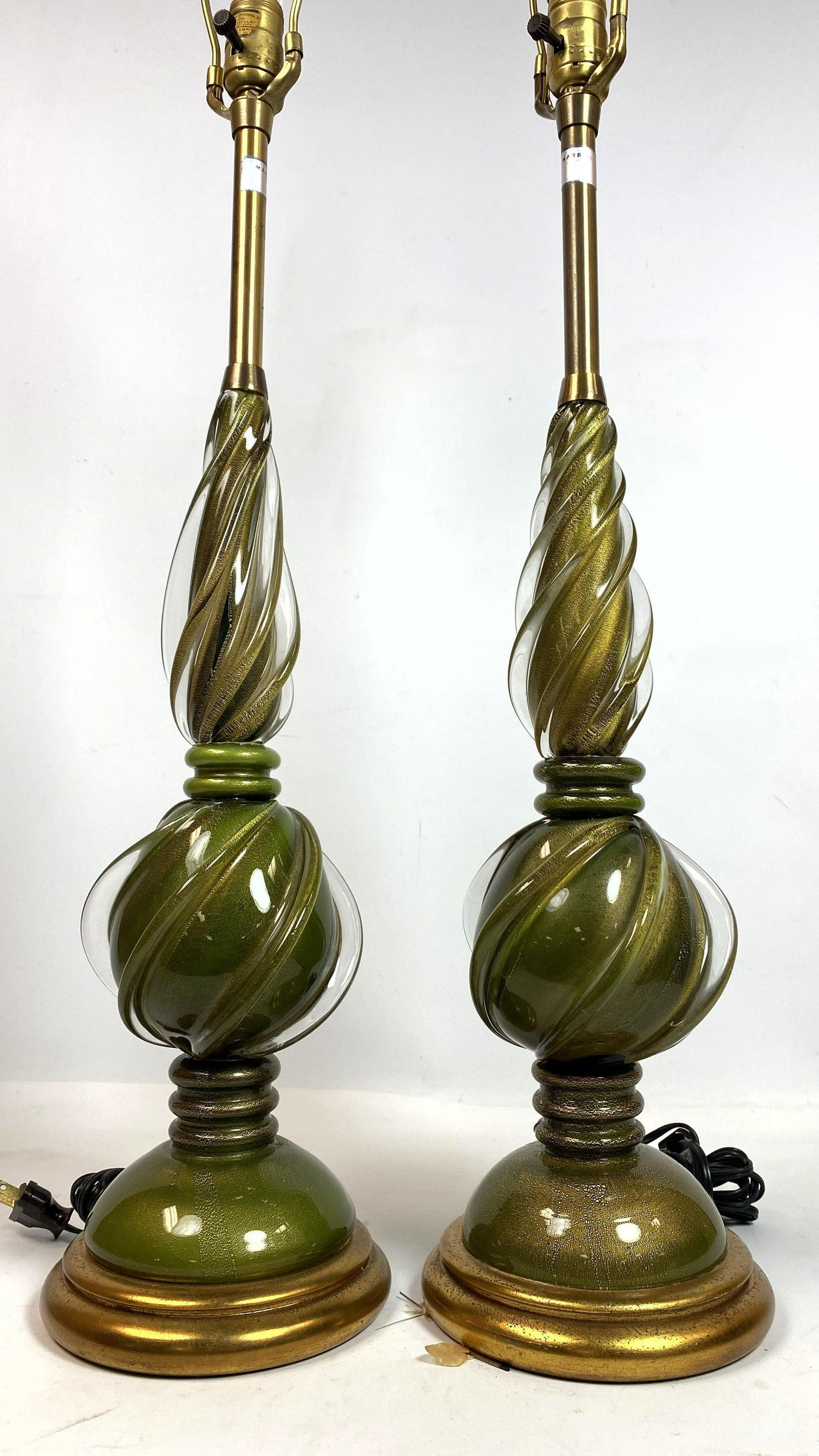 Pair SEGUSO Murano Glass Table Lamps. Green Cased Glass (1 of 9)