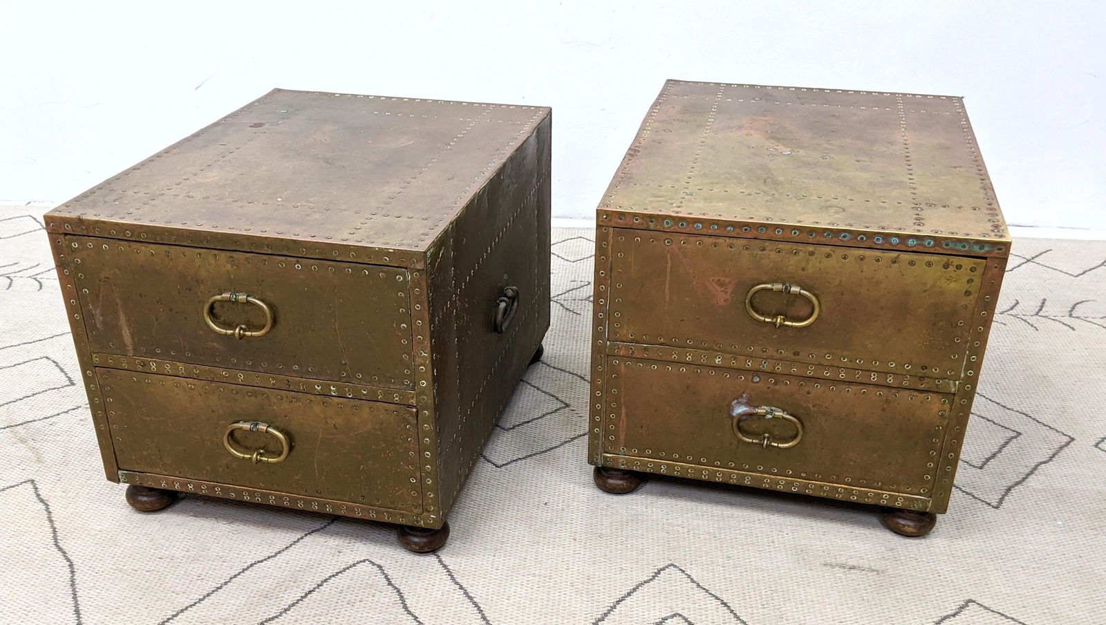 Pair SARRIED Brass Bound Chests. Side Tables with 2 Dra (1 of 14)