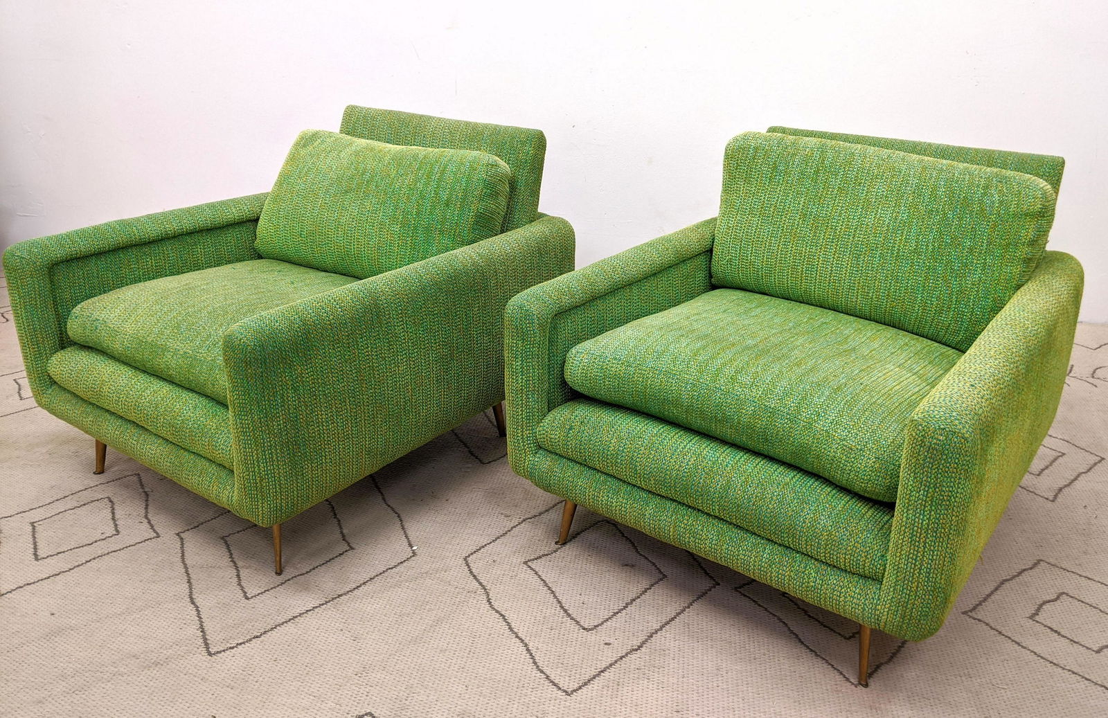 Pair Vintage Italian Style Lounge Chairs Green Upholste (1 of 10)