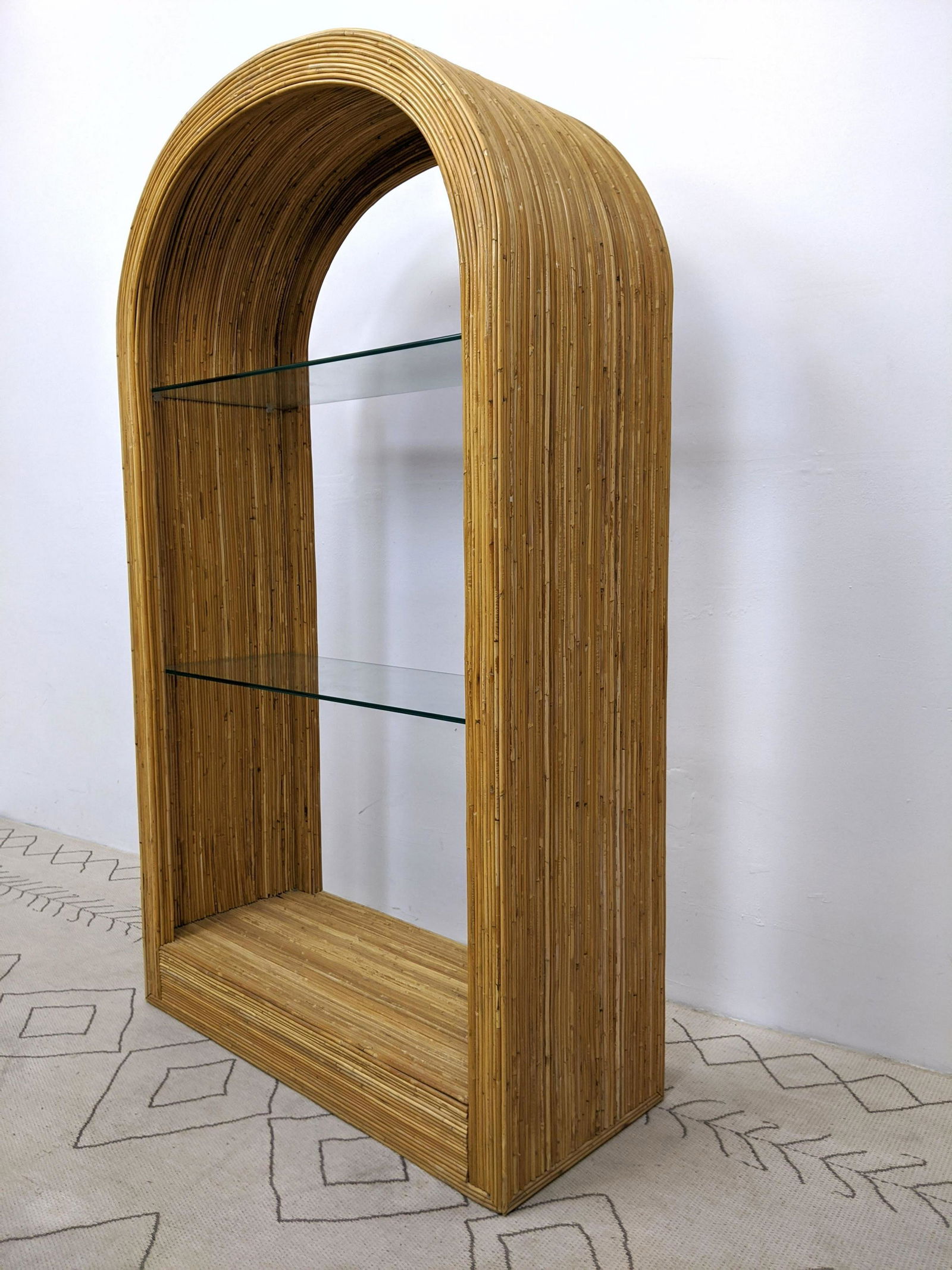 Rattan Bamboo Arched Top Display Shelf Bookcase. Glass (1 of 11)