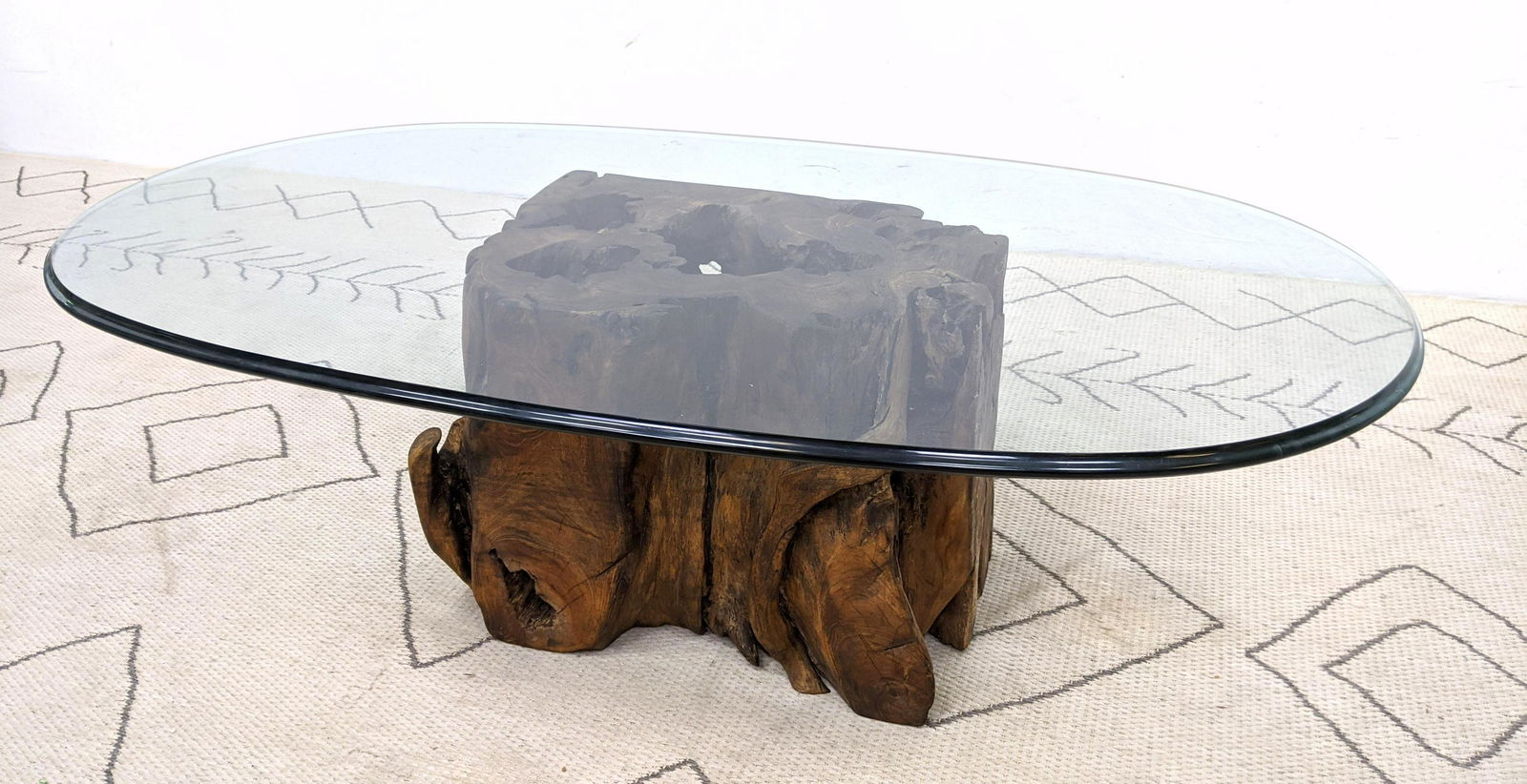 Tree trunk coffee table on sale with glass top