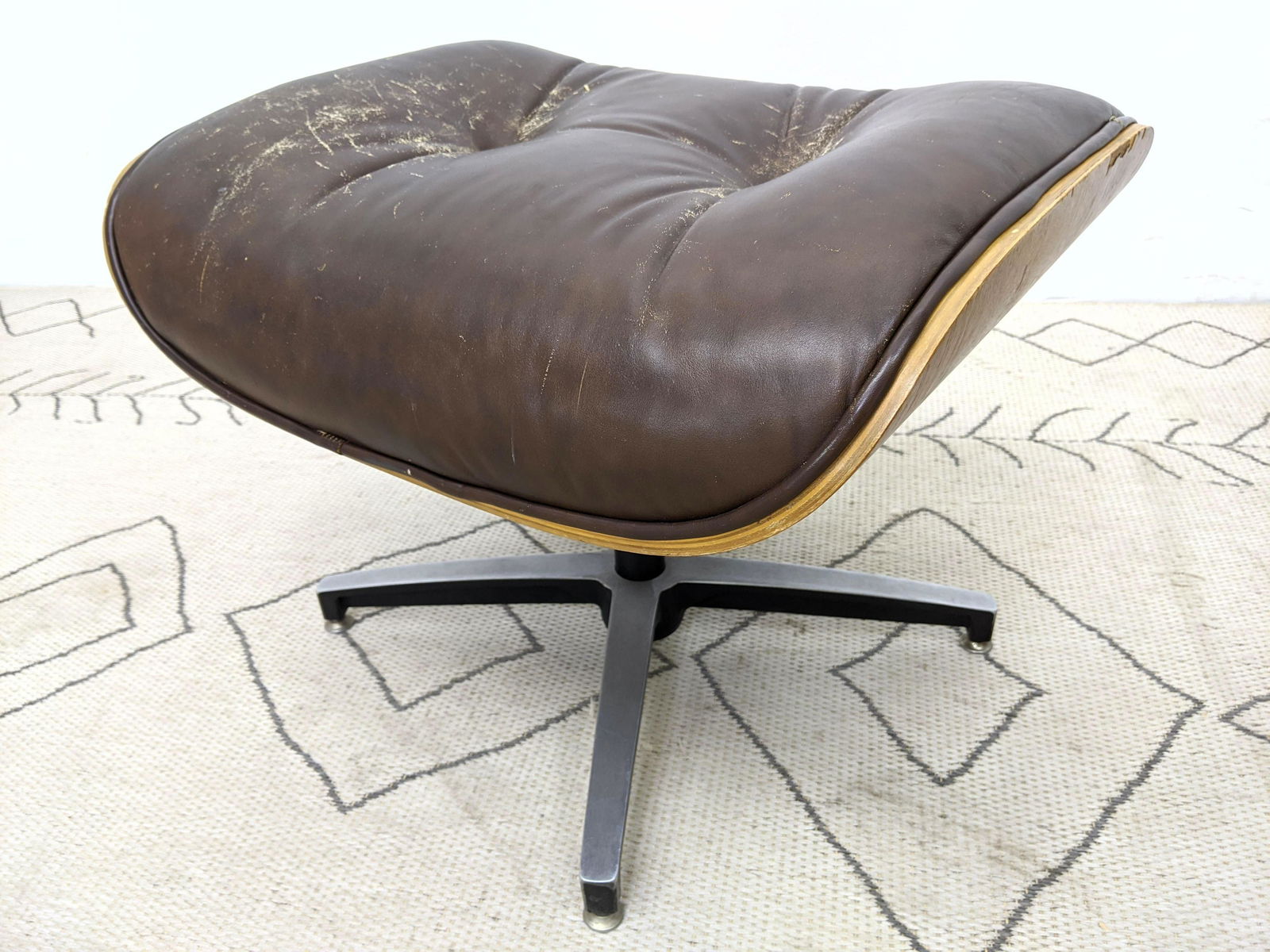 Plycraft Style Ottoman Stool. Leather upholstery (1 of 10)