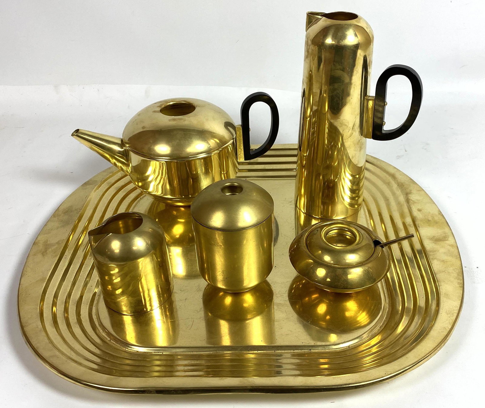 6pc TOM DIXON ECLECTIC Brass Tea set with Tray. Tea Set (1 of 9)