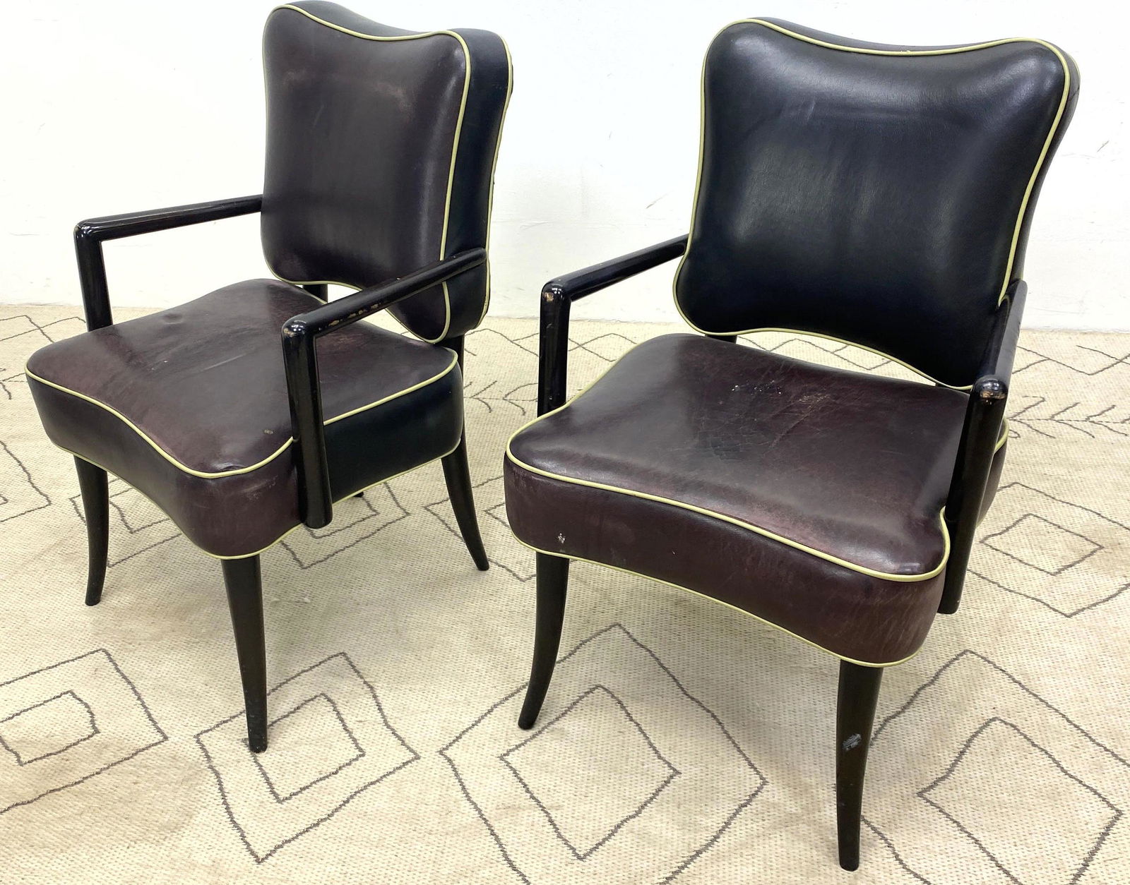 Pair Art Deco Square Back Armchairs. Wide tufted chairs (1 of 10)