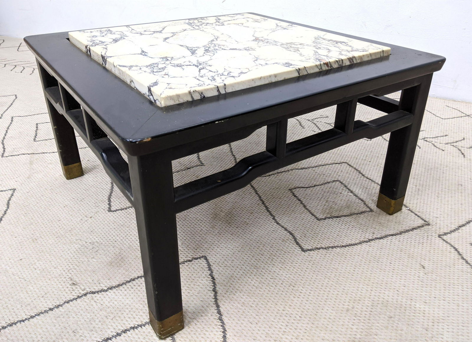 Low Baker Style Marble Top Table. Ebonized frame brass (1 of 9)
