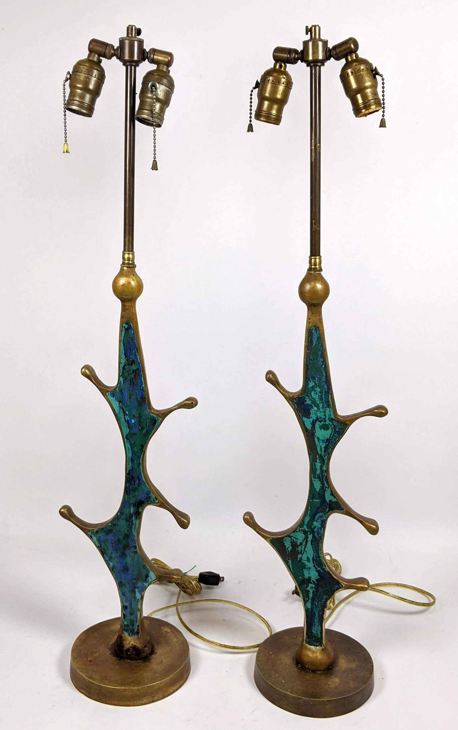 Pr Mendoza style Bronze & Enamel Modernist Table Lamps. (1 of 11)