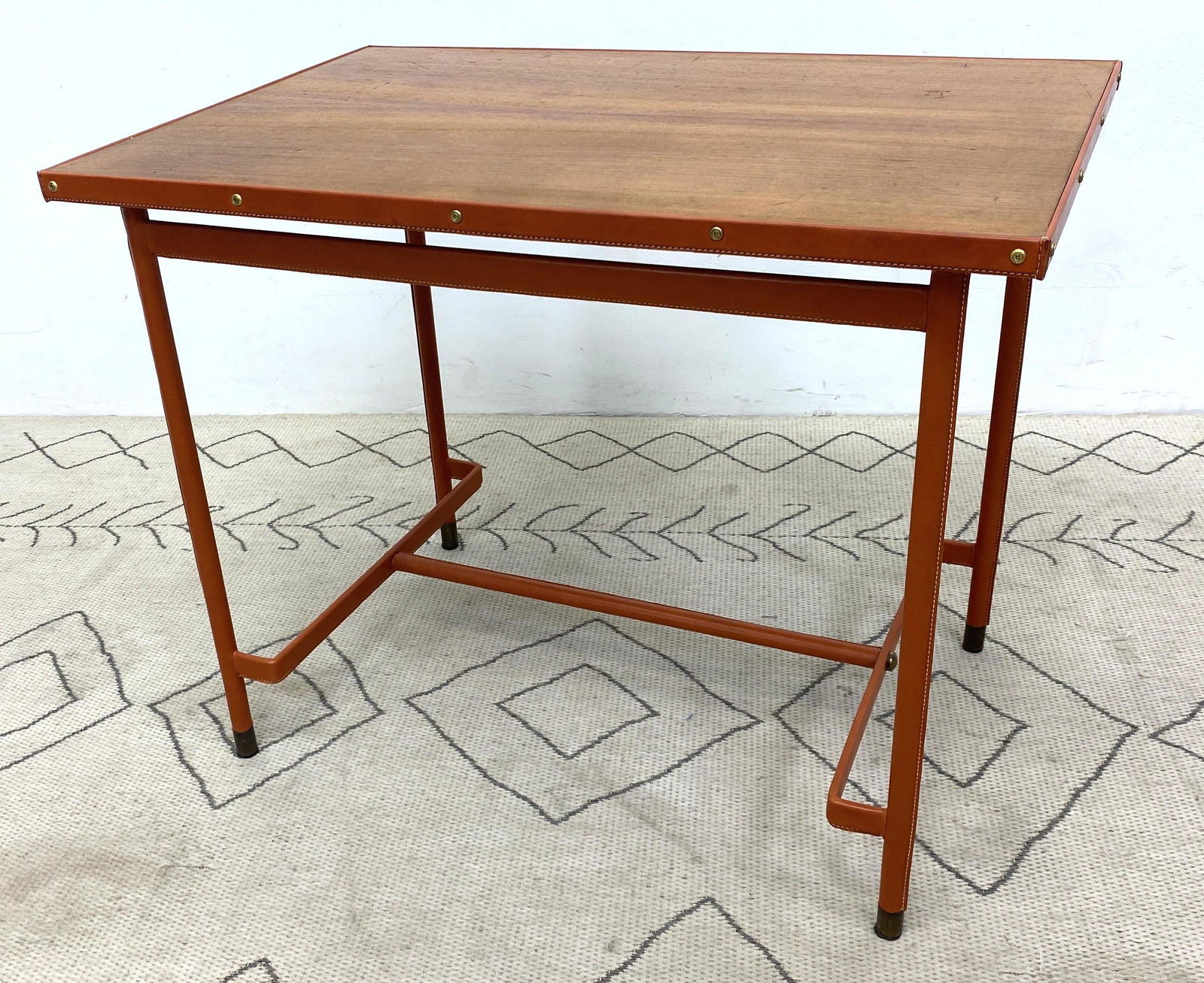 JACQUES ADNET Leather Wrapped Writing Table Desk. Unmar (1 of 10)