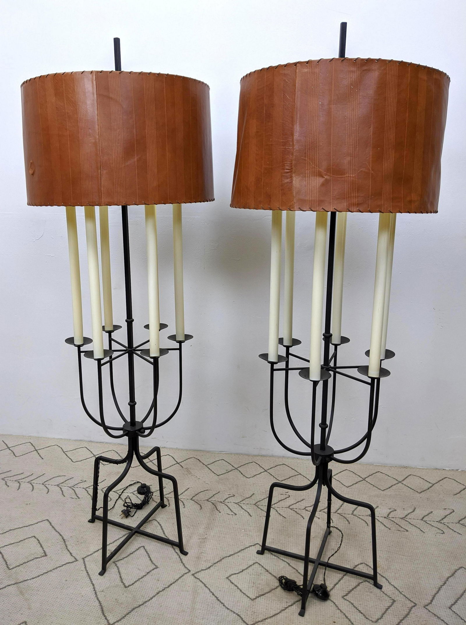 Pair TOMMI PARZINGER 6 Candle Floor Lamps. Black Iron F (1 of 14)