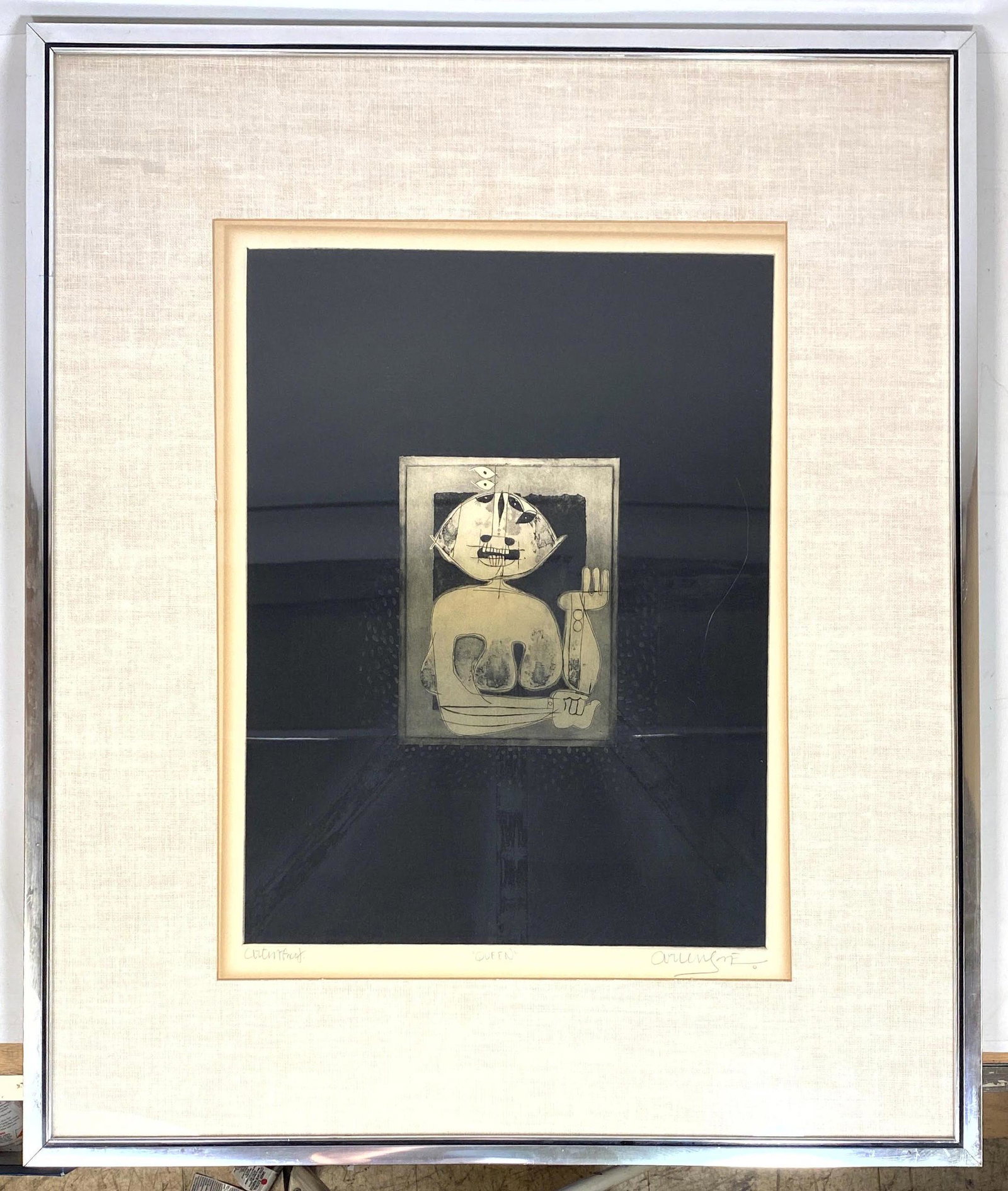 ARUN BOSE 1973 Etching Signed artist Proof. QUEEN frame (1 of 9)