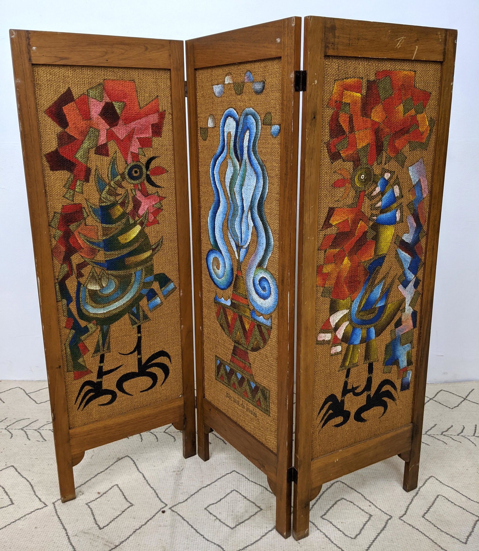 Hand Painted on Burlap Folding Dressing Screen Room Div (1 of 9)