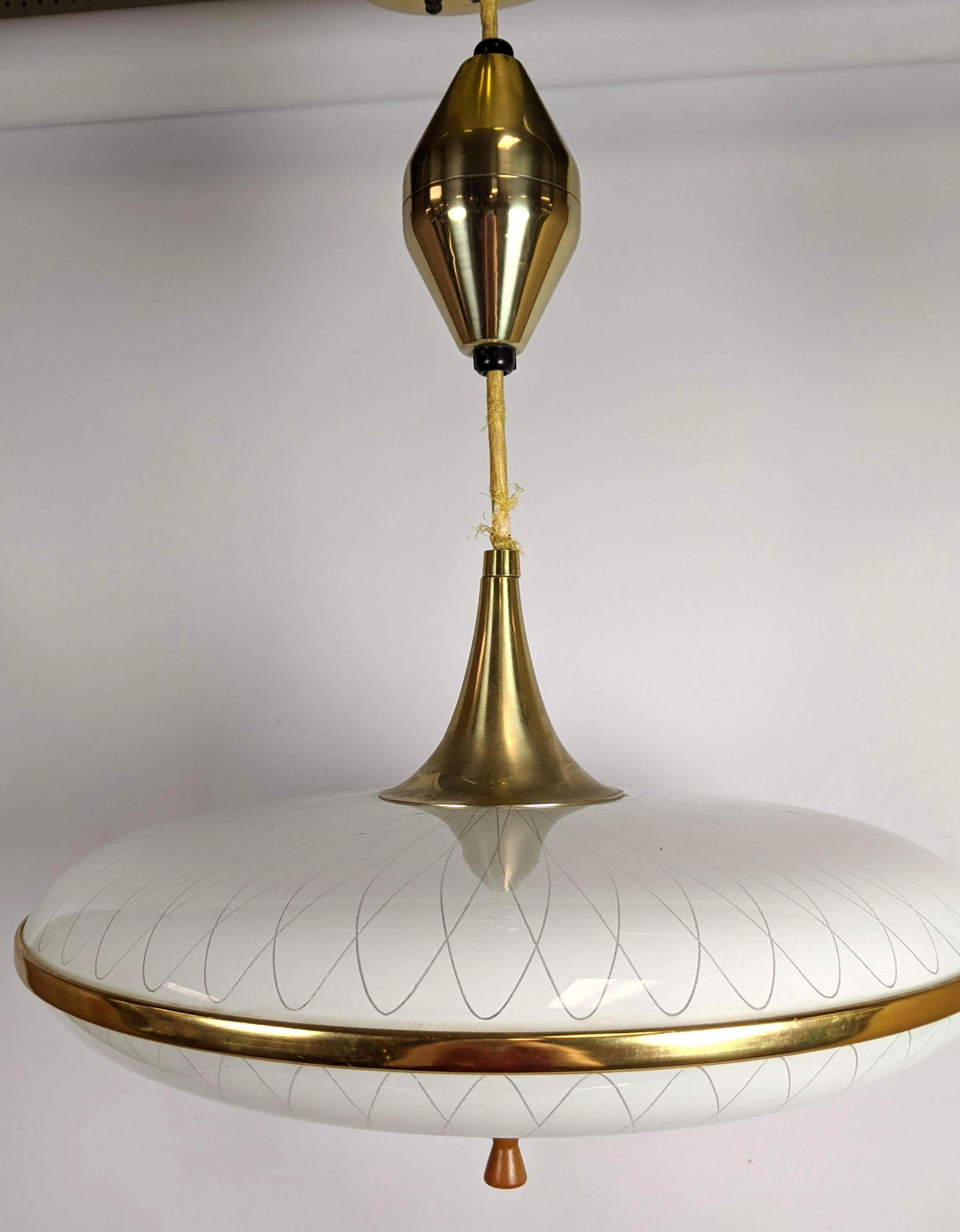 50s Modern Glass and Brass Hanging Pendant Lamp Chandel (1 of 9)