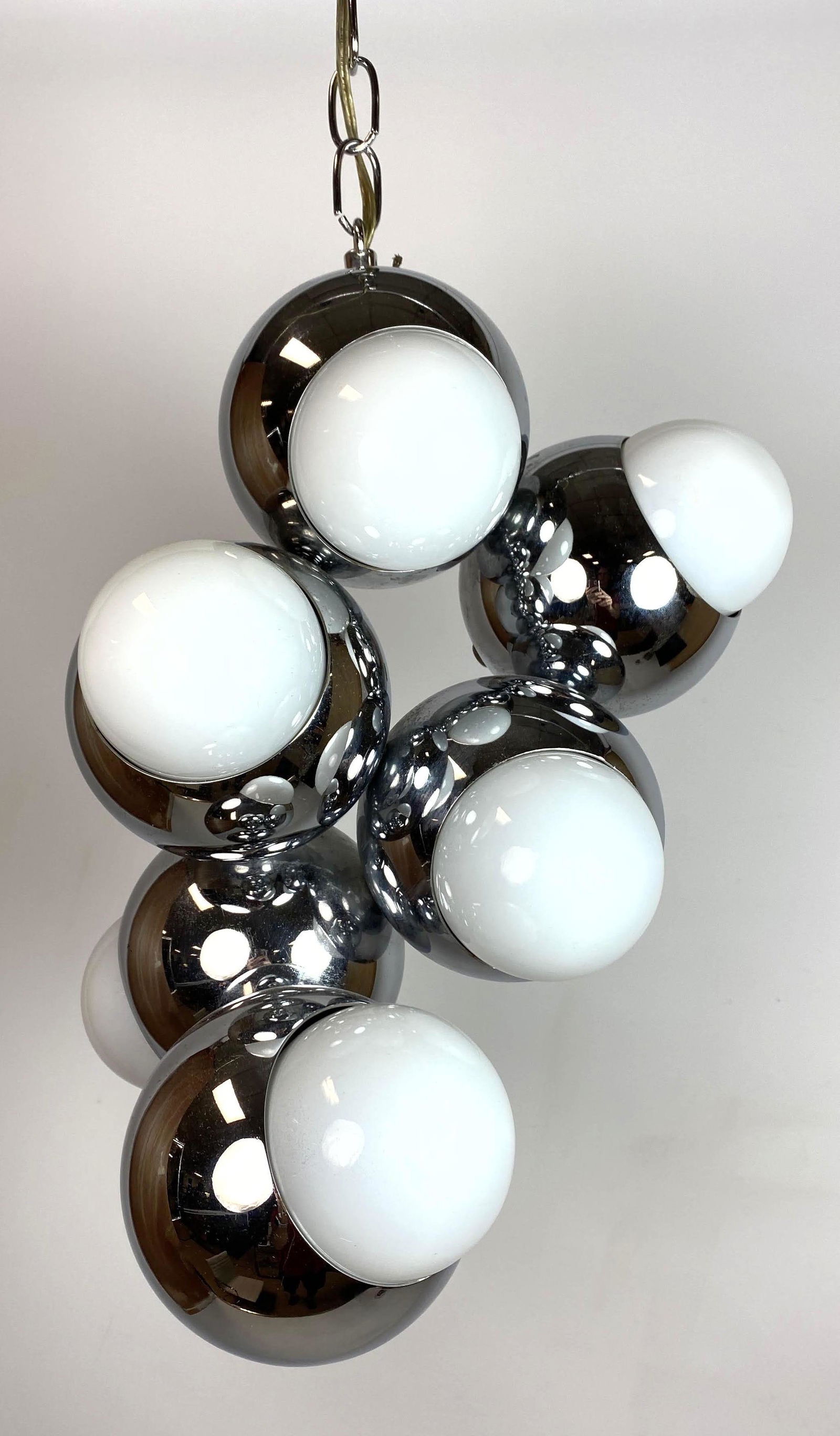 Modernist Chrome Balls Hanging Chandelier Lamp. atomic (1 of 8)