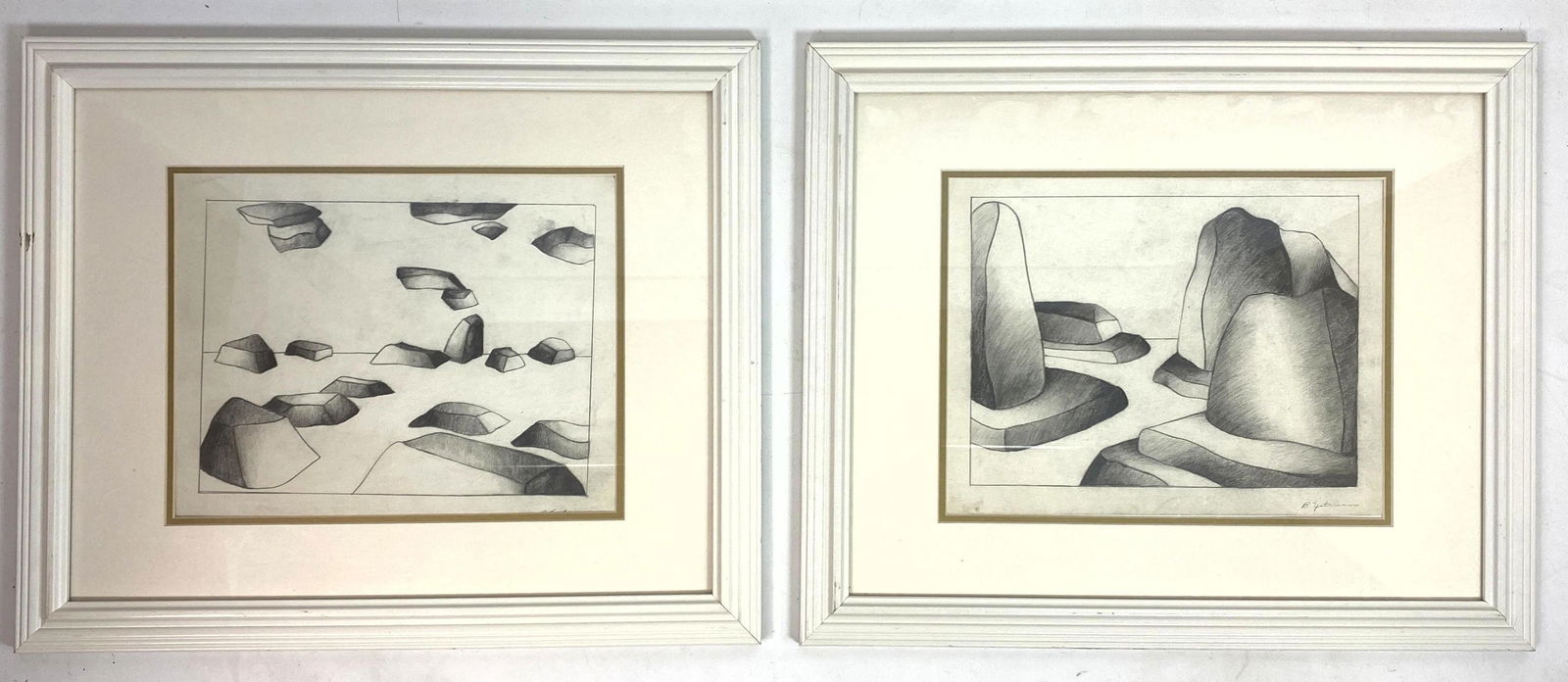 2pcs Barbara Yeterian Graphite Drawings. Signed. Framed (1 of 13)