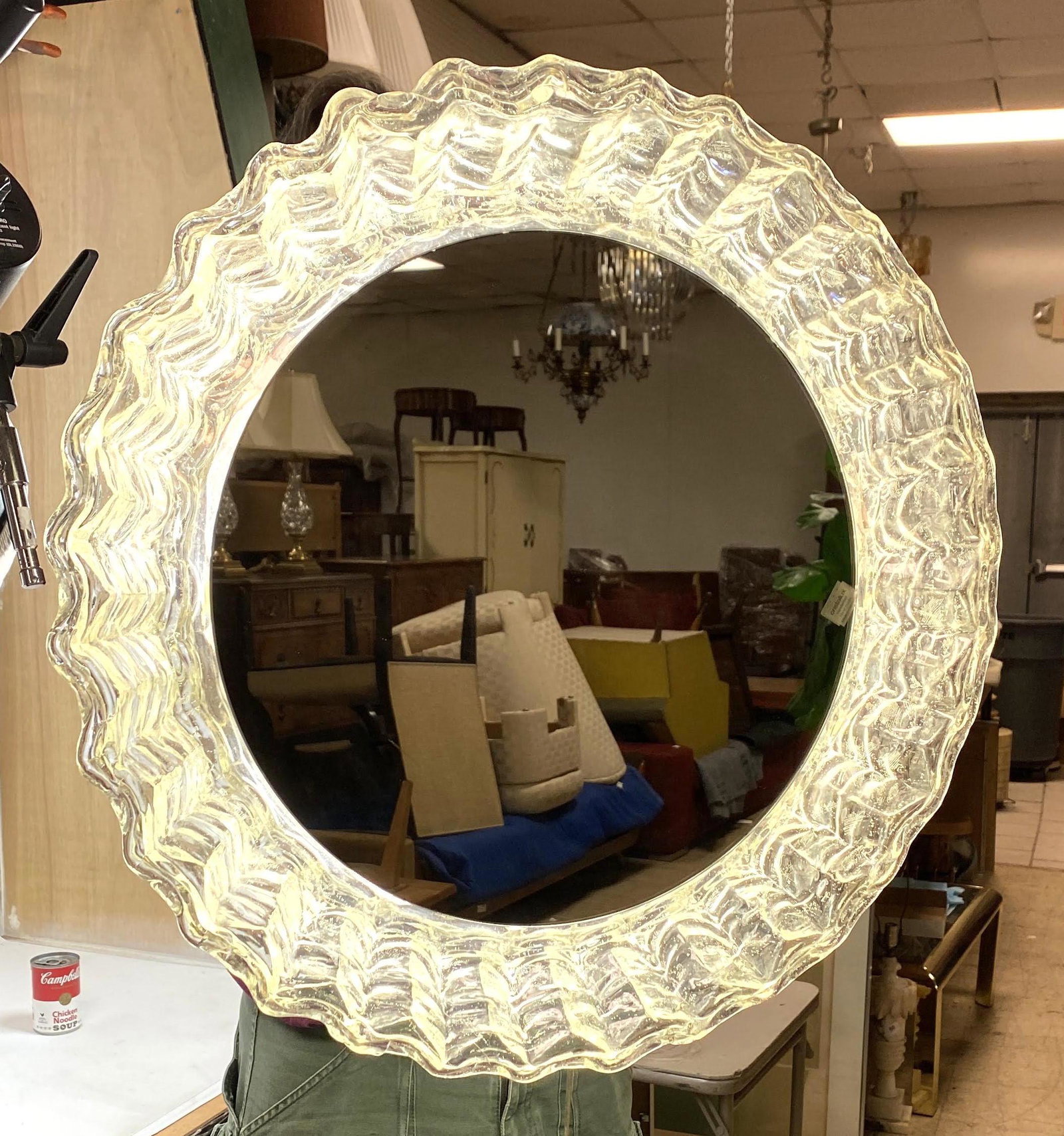 Modernist Light Up Acrylic Wall Mirror. Wave shell form (1 of 4)