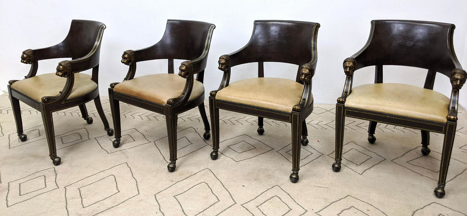 Set of 4 Maitland Smith Rolling Arm Chairs. Tooled leat (1 of 15)
