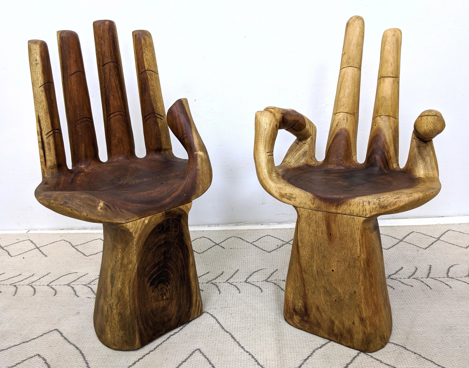 Pair Carved Wood Hand Chairs. Heavy Carved wood. (1 of 6)