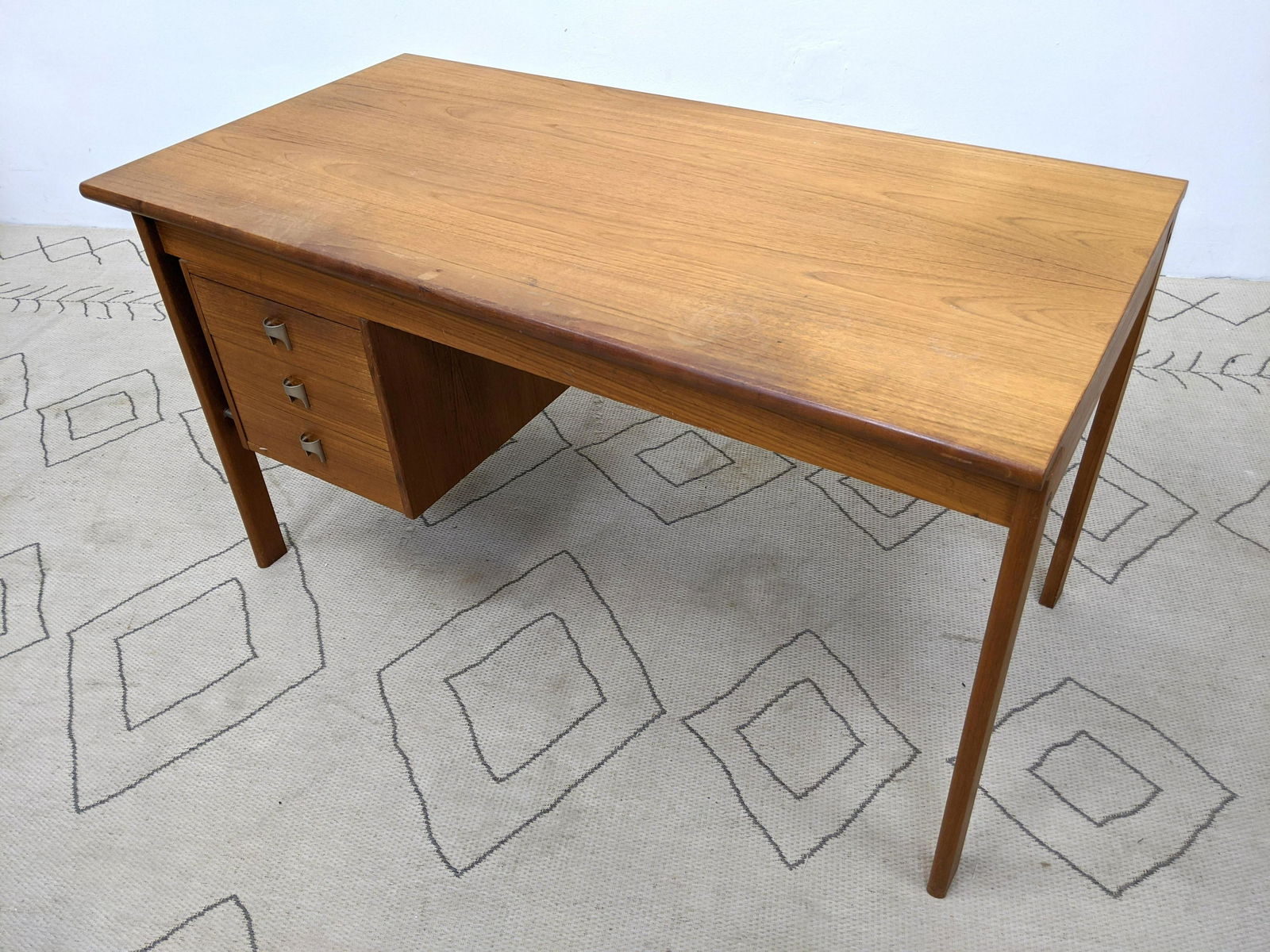 Danish Modern Teak Desk with Drawers to 1 Side. Metal p (1 of 13)