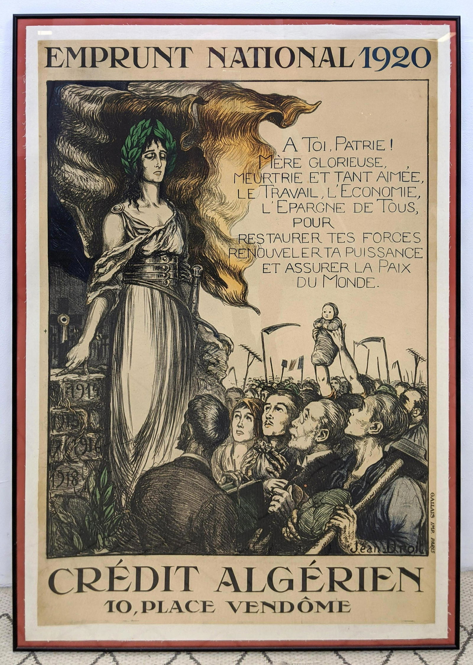 EMPRUNT NATIONAL 1920 Poster laid on canvas under glass (1 of 6)