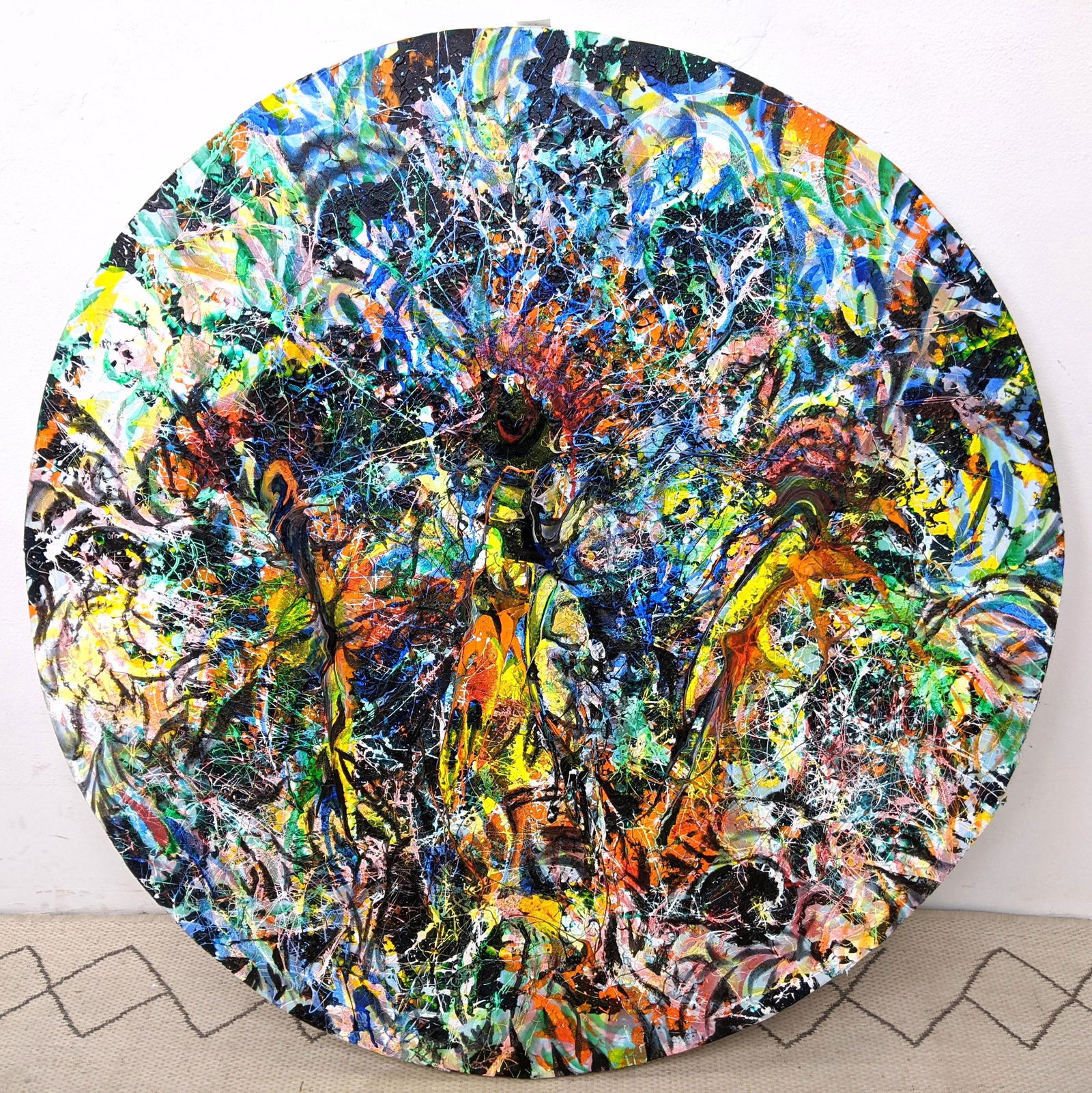 Large Round Drip Oil Painting on Canvas mounted on Styr (1 of 7)