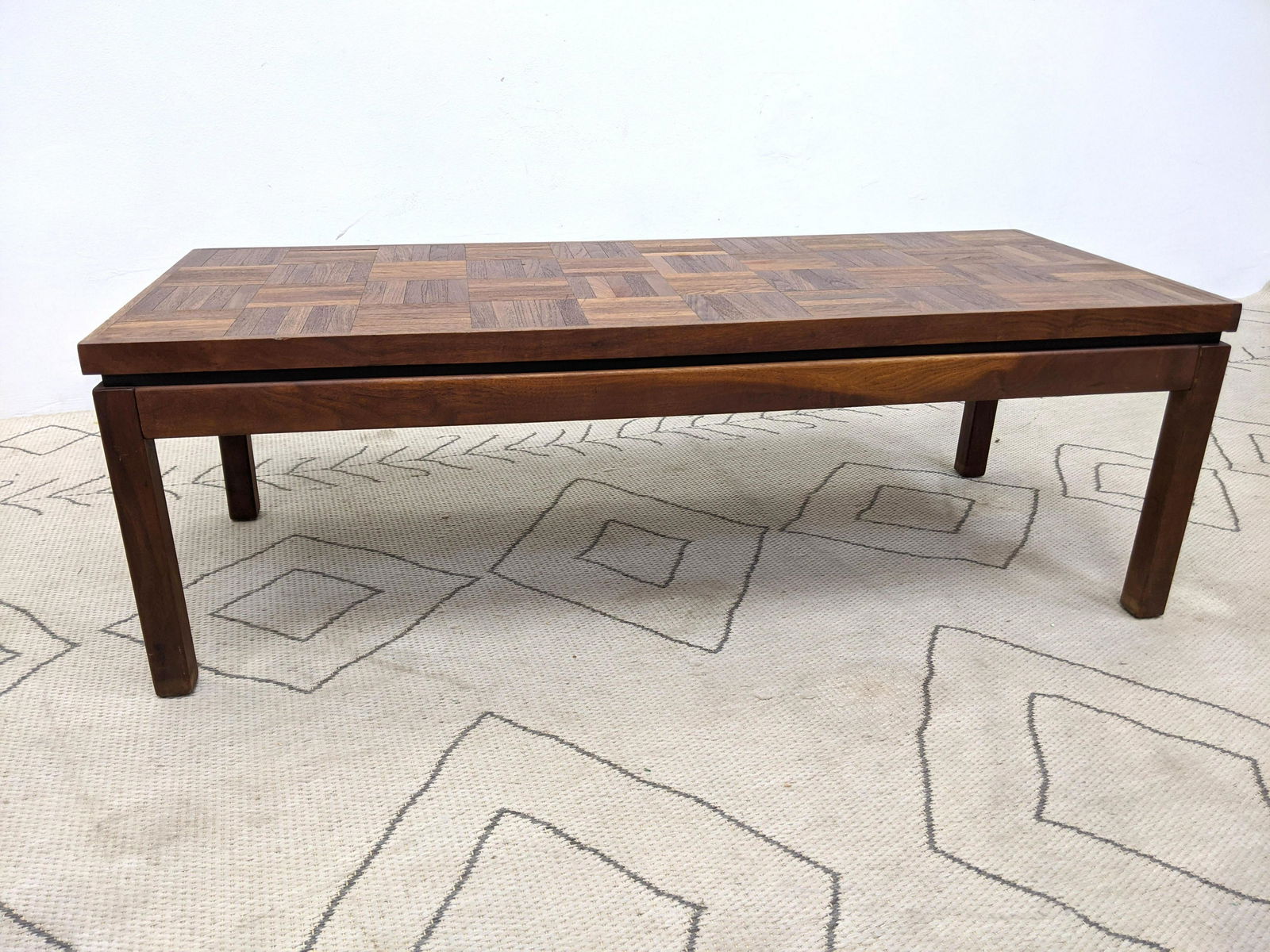 American Modern Parquet Top Coffee Cocktail Table. Nice (1 of 8)