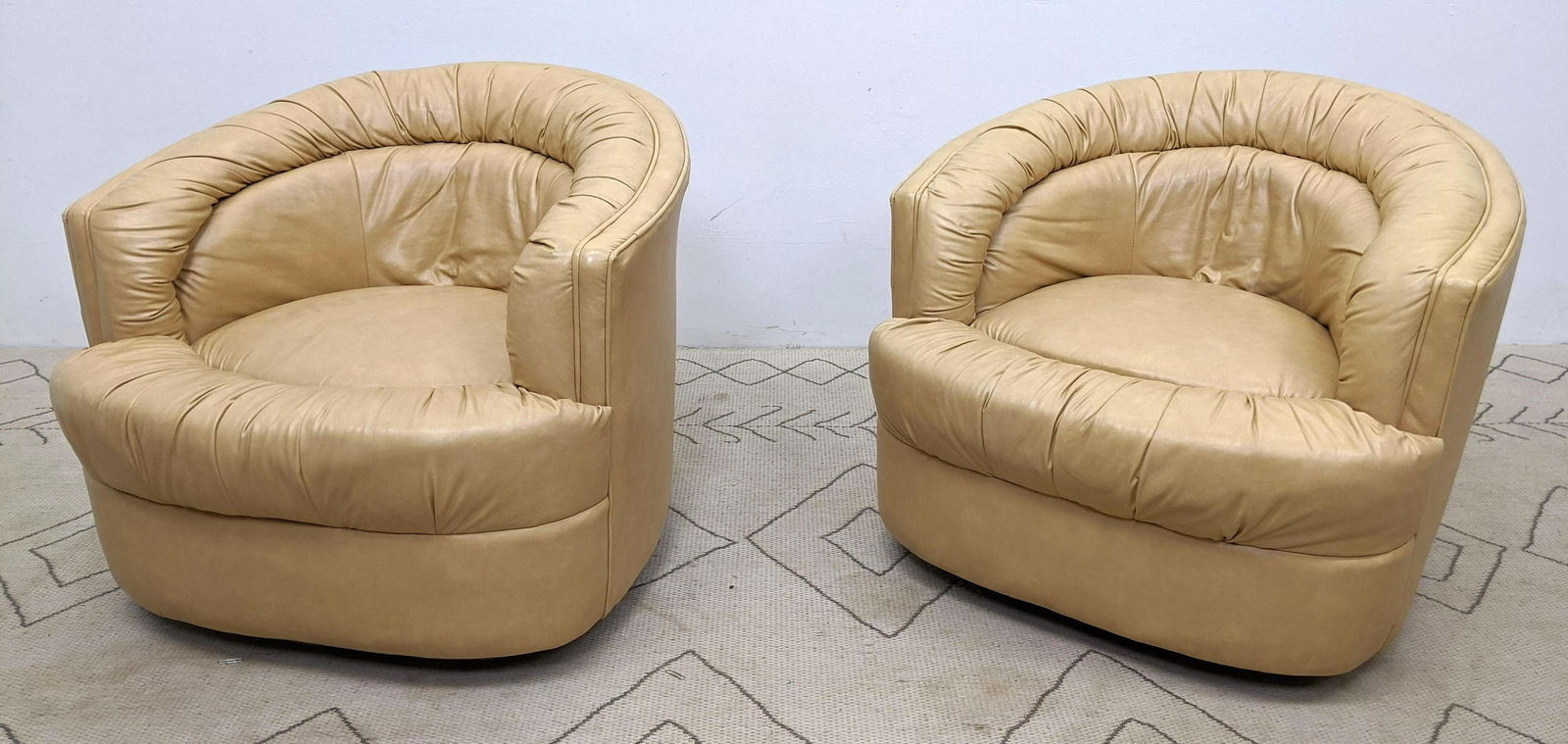 Pair 80s Modern Swivel Barrel Back Lounge Chairs. (1 of 10)