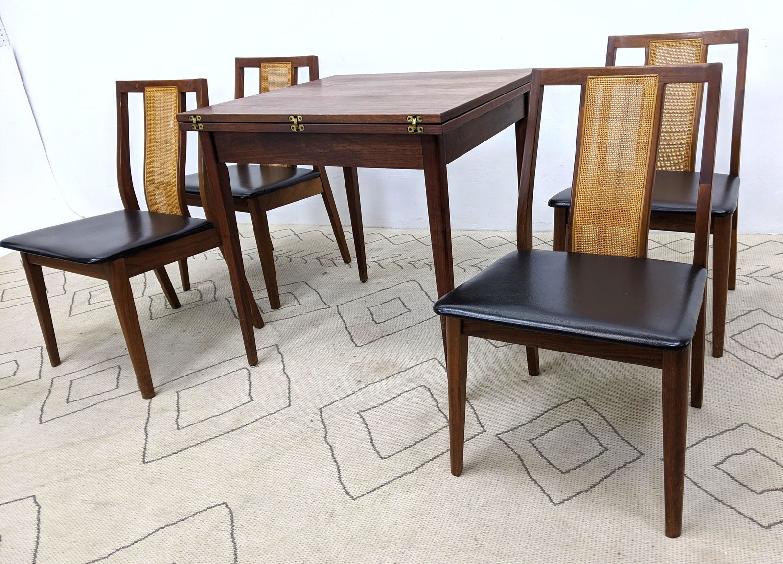 American Modern Walnut Dining Set. Flip Top Table and 4 (1 of 15)