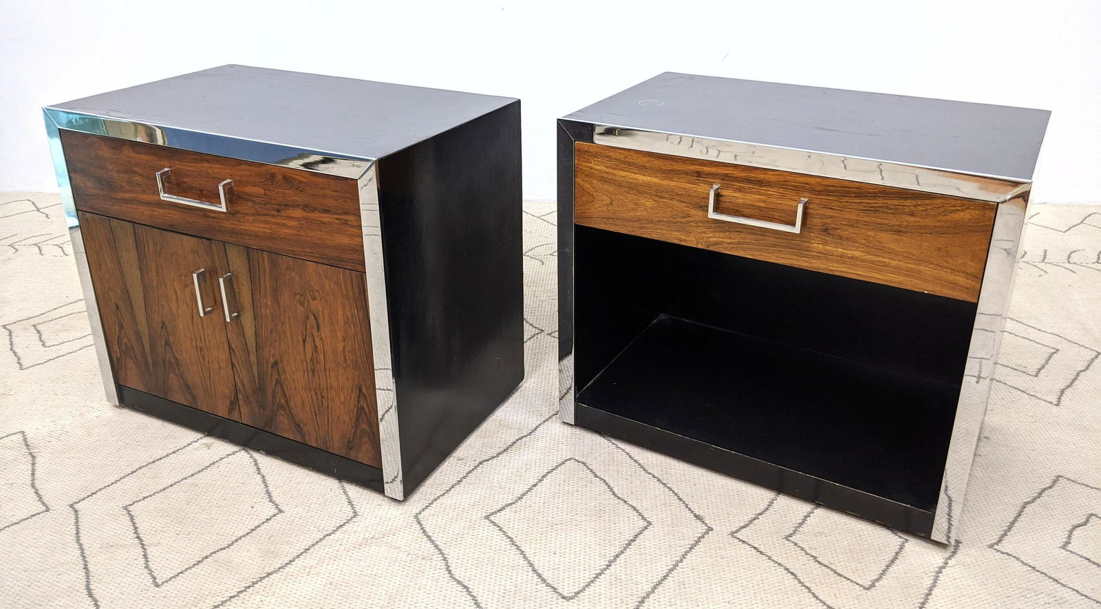 Pair JOHN STUART Rosewood Front Side Table. Stainless s (1 of 15)