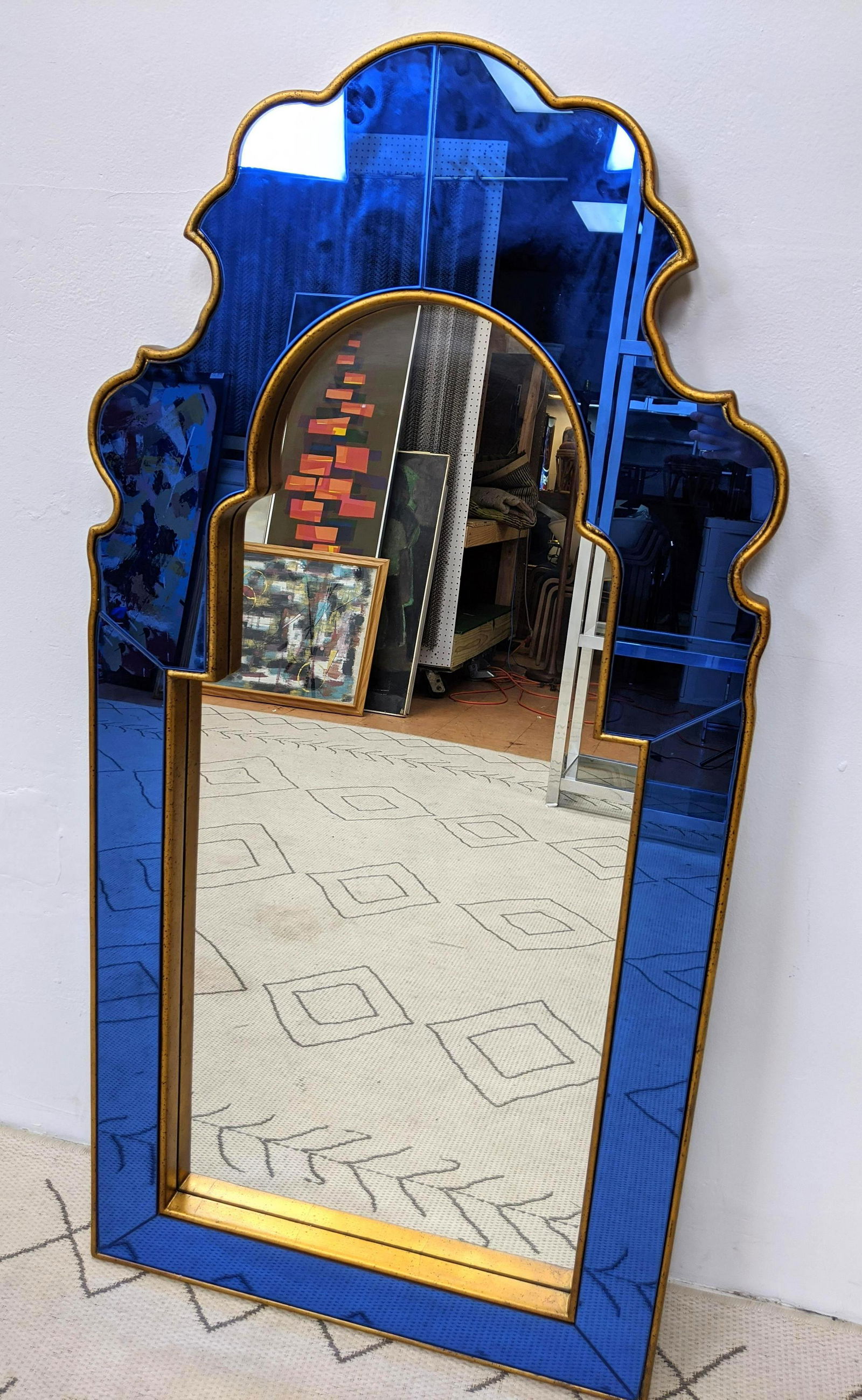 Decorator Wall Mirror with Wide Shaped Blue Mirror Fram (1 of 8)