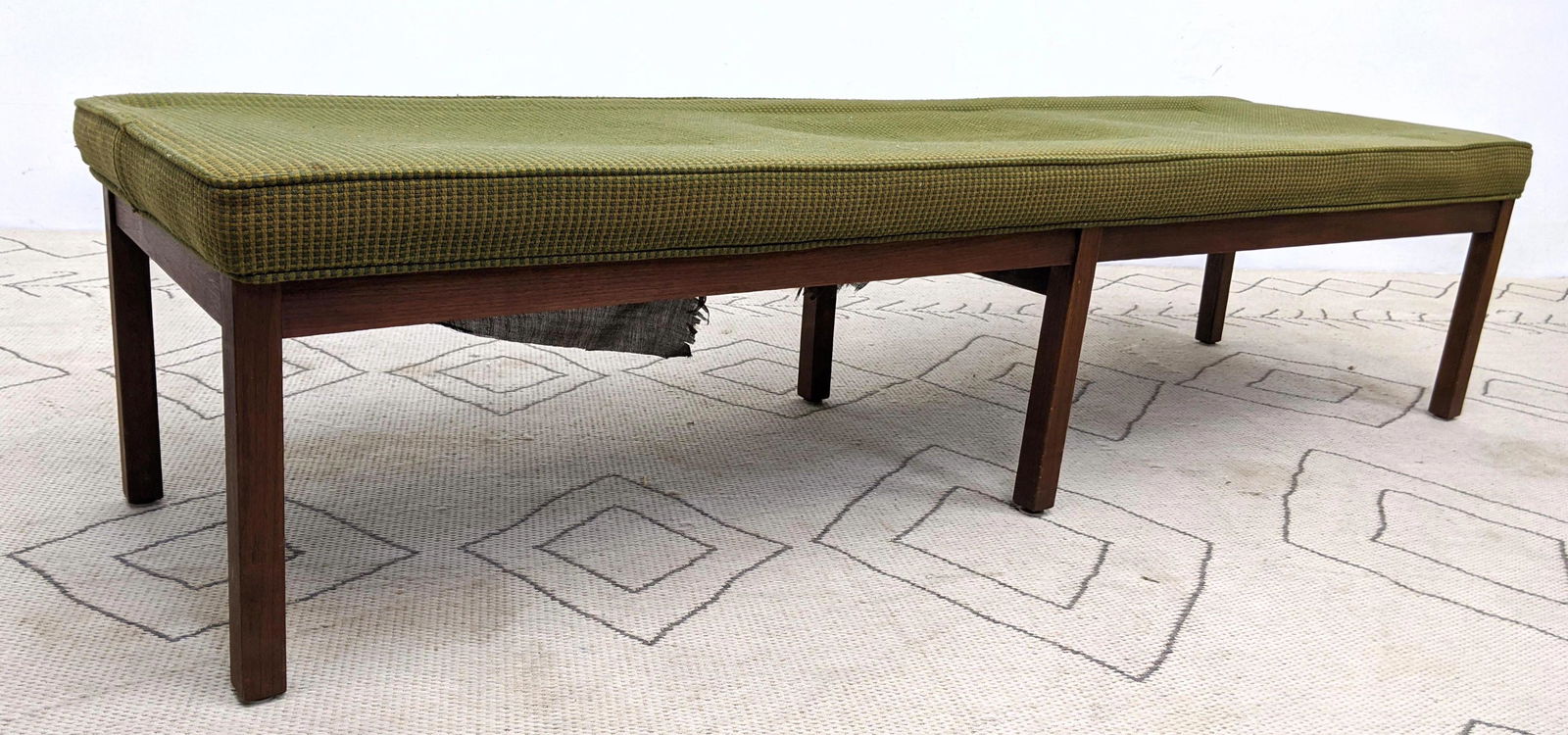 Long American Modern Walnut Frame Bench. 6 legs. (1 of 9)