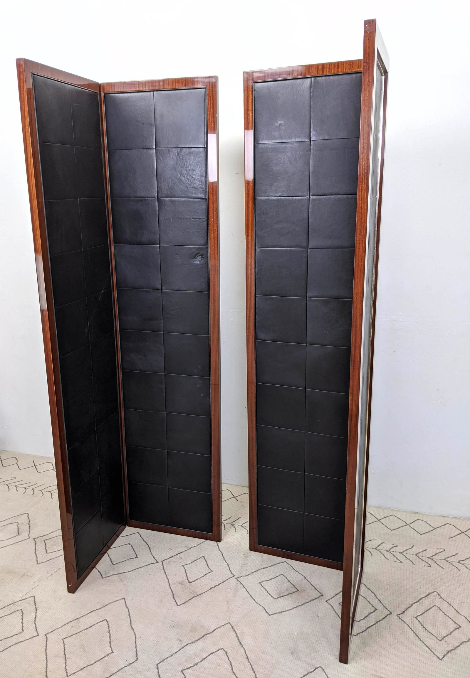Pair of Large 2 Panel Folding Screens.  Mahogany and Le (1 of 12)