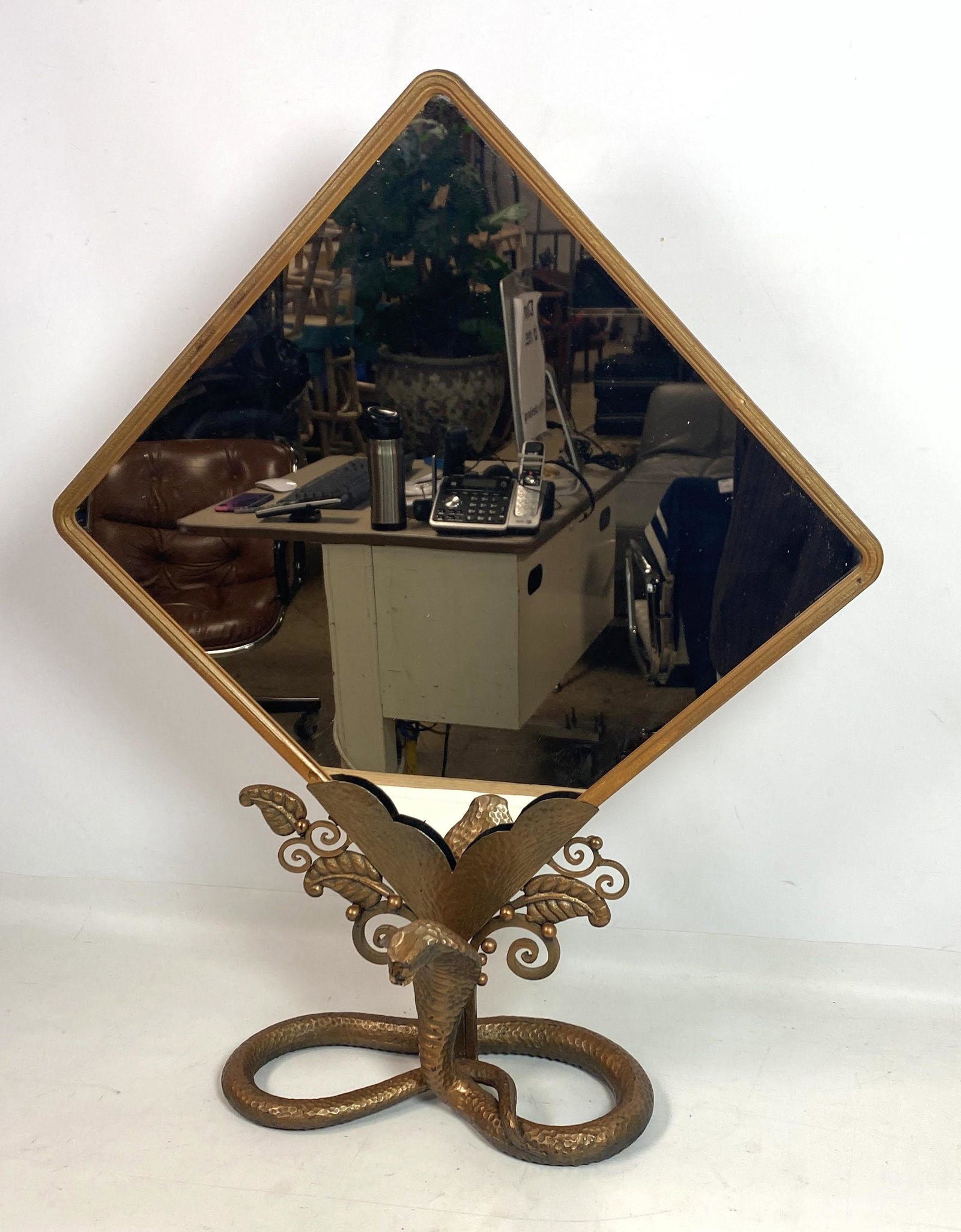 EDGAR BRANDT Style Table Mirror.  Wood Framed Mirror on (1 of 15)
