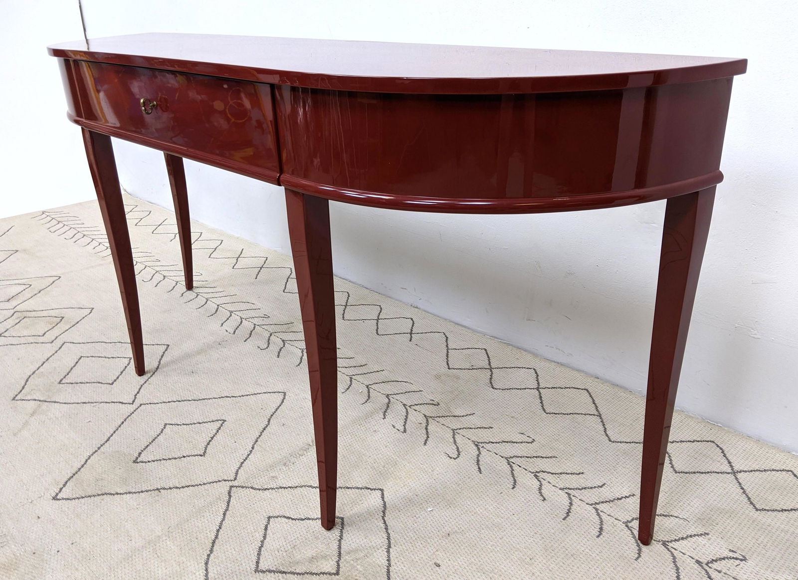 Decorator Red Lacquer Console Hall Table. Bowed Ends. (1 of 8)
