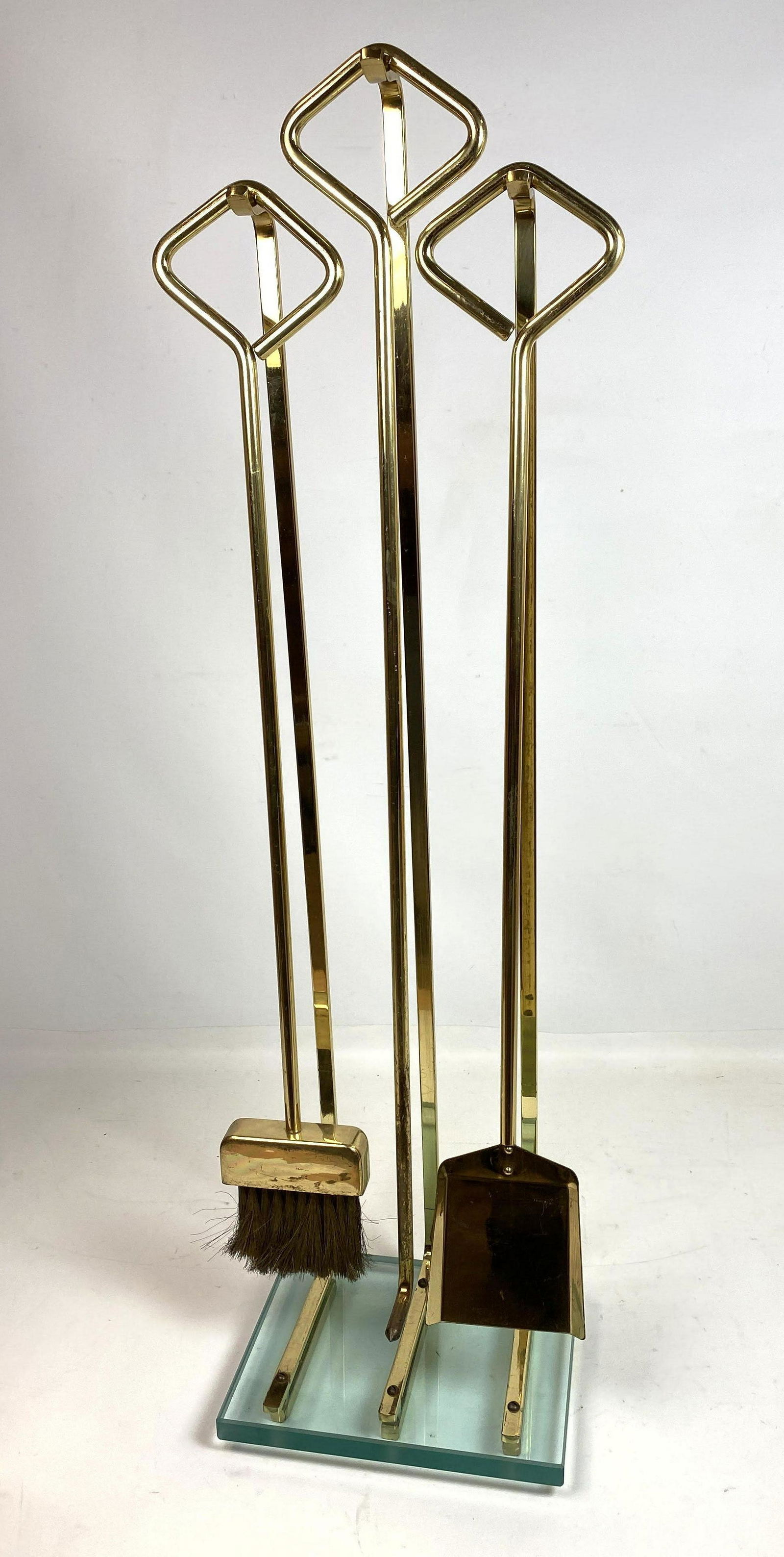 Modernist Brass & Glass Fireplace Fire Tools Set. Fonta (1 of 10)