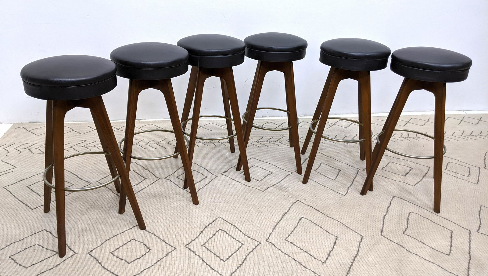 Set 6 American Modern Bar Stools.  Angled walnut frames (1 of 9)