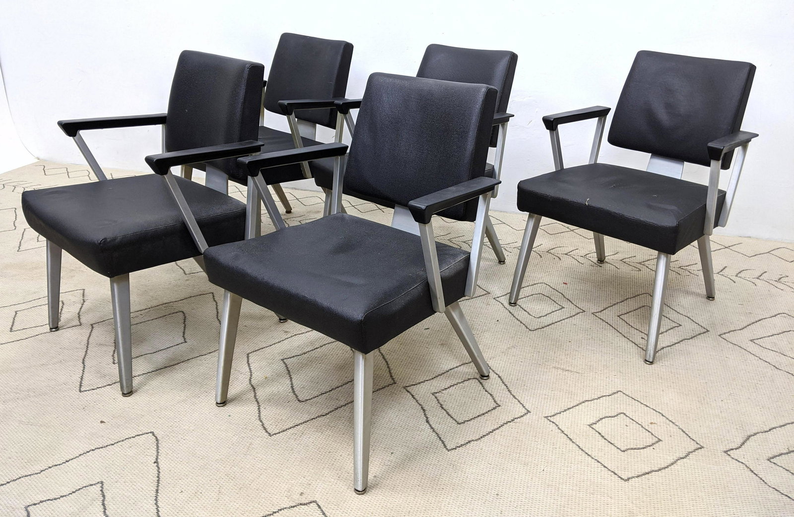 Set 5 GOODFORM Arm Chairs. Black Upholstery.: Set 5 GOODFORM Arm Chairs. Black Upholstery. -- Dimensions: H: 32 inches: W: 22 inches: D: 22.5 inches ---