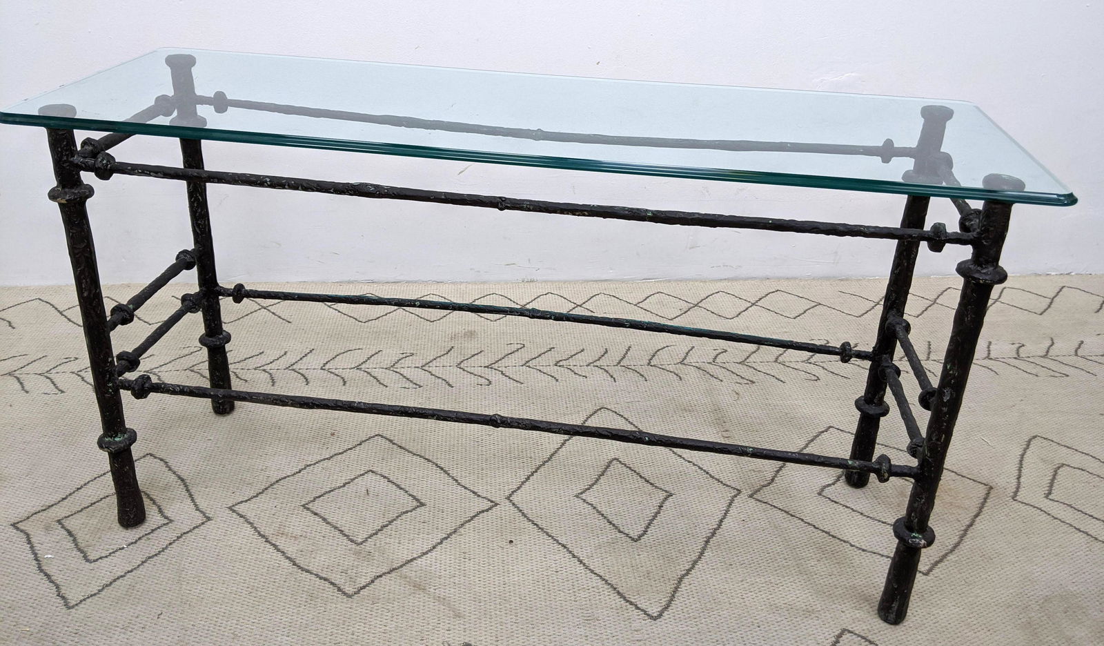 Brutalist Giacometti Style Console Table.  Glass top. (1 of 6)