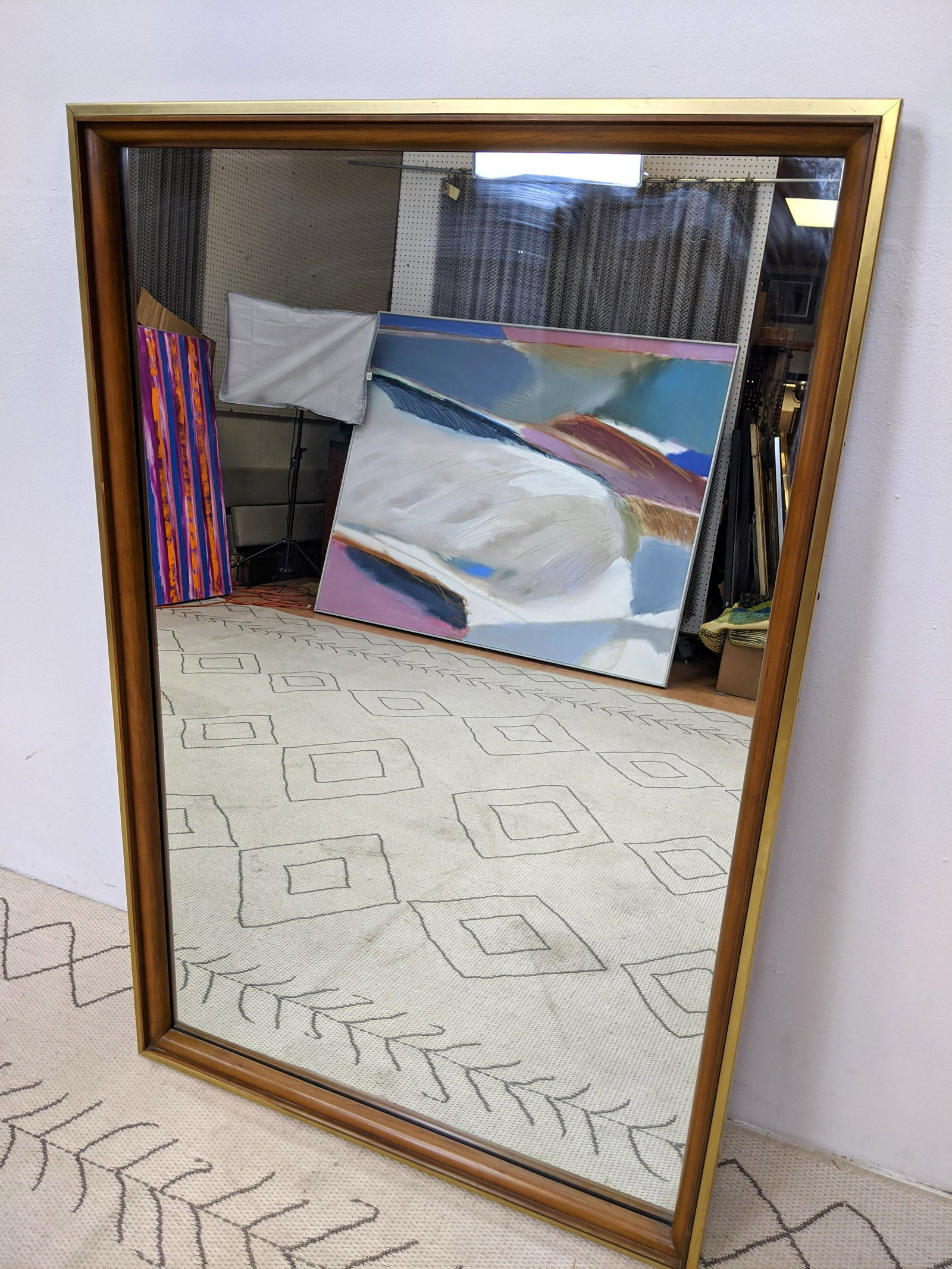 JOHN WIDDICOMB Walnut and Brass Wall Mirror. (1 of 7)