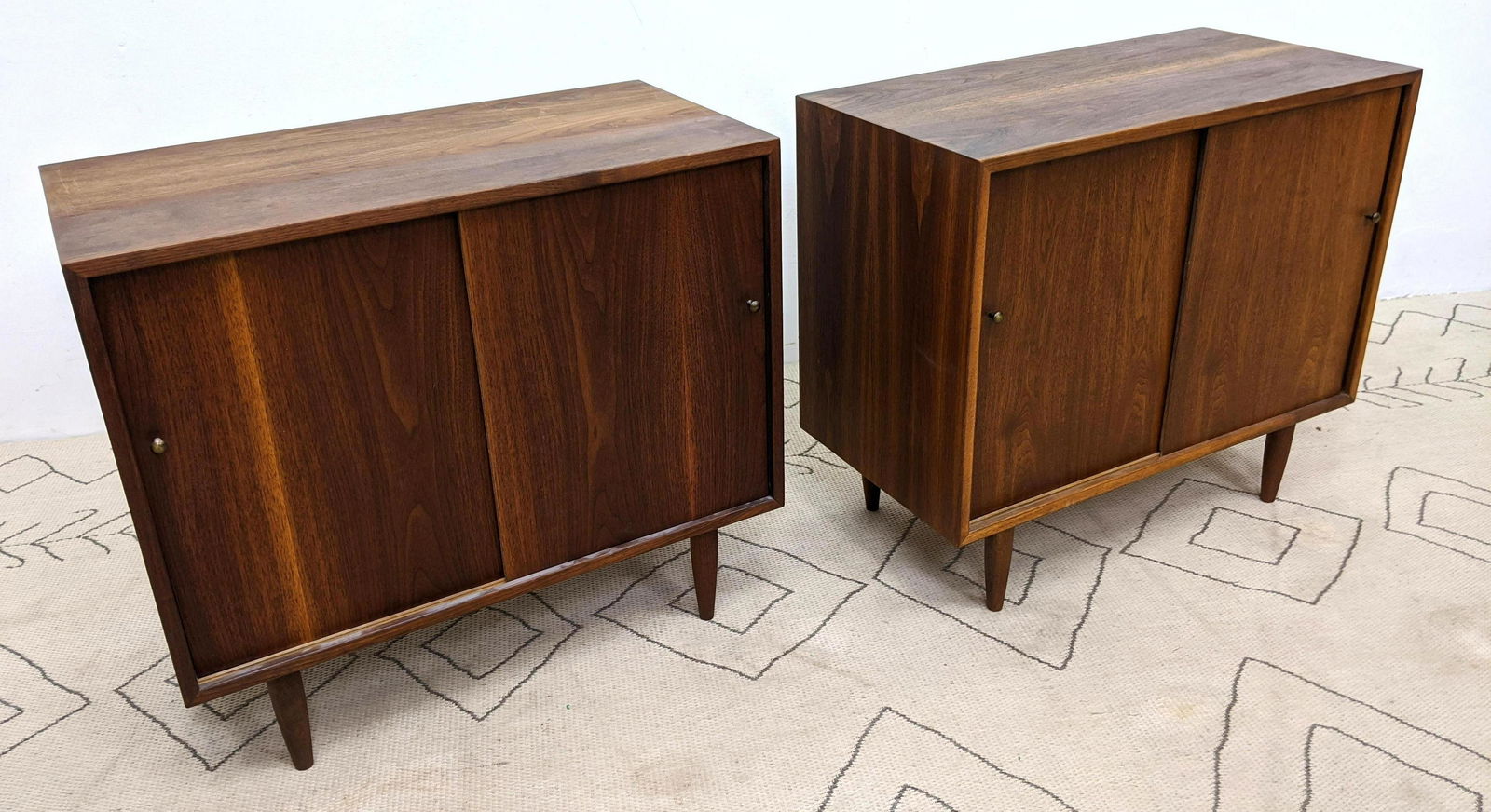 Pair American Modern Walnut Sliding Door Server Cabinet (1 of 9)