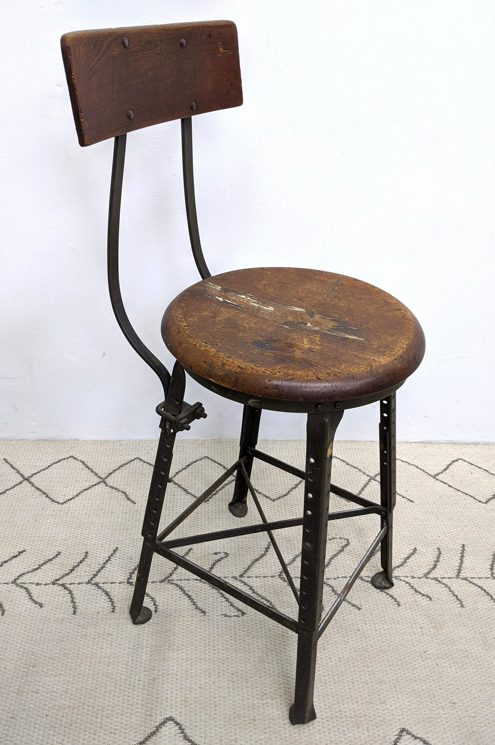 Antique Iron and Wood Draftsman Artist Stool. (1 of 10)