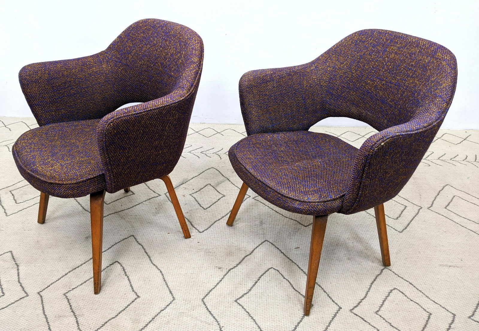 Pair Eero Saarinen Arm Chairs with Molded Wood Legs. (1 of 11)