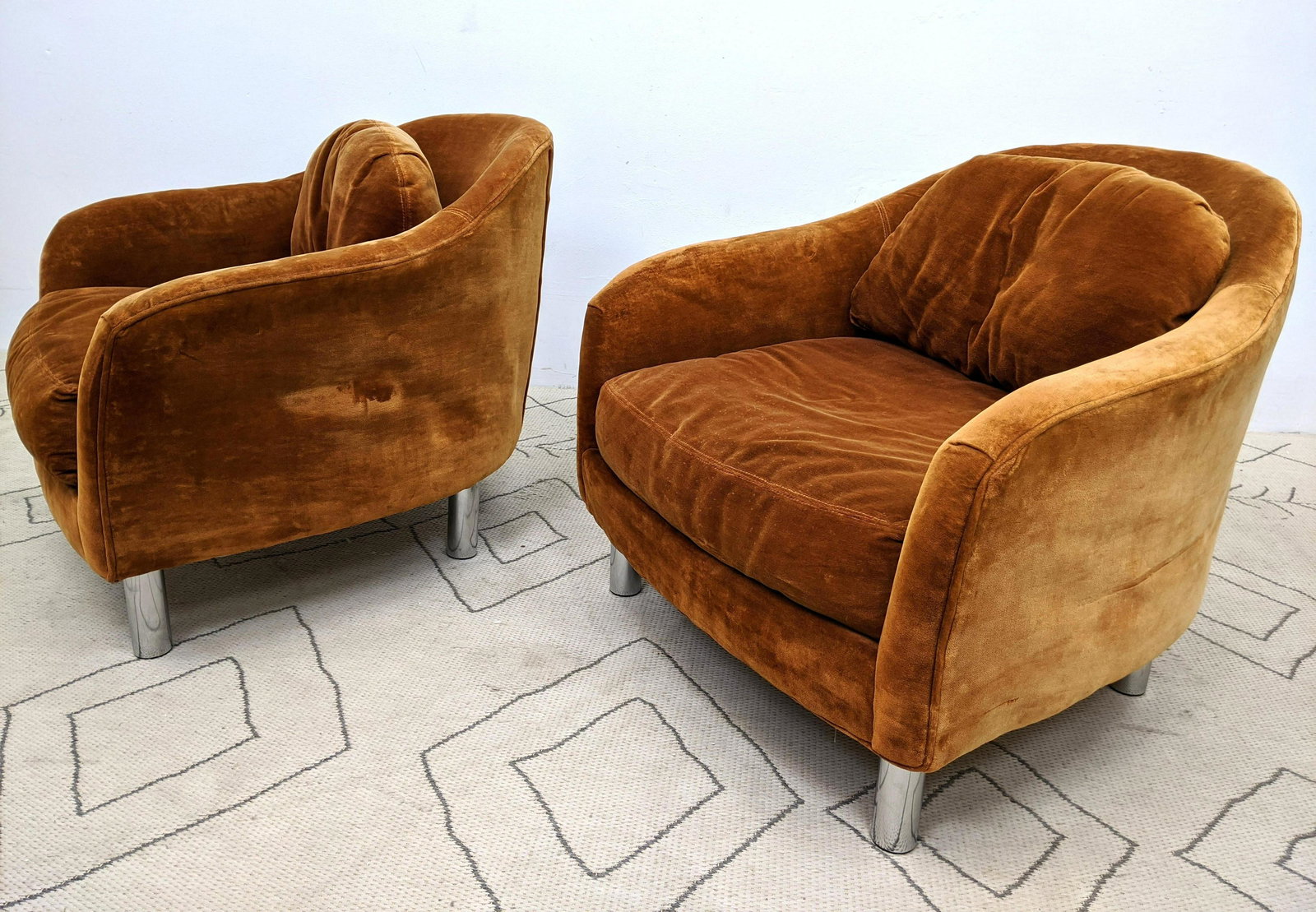 Pair Barrel Back Lounge Chairs with Thick Chrome Tube L (1 of 11)