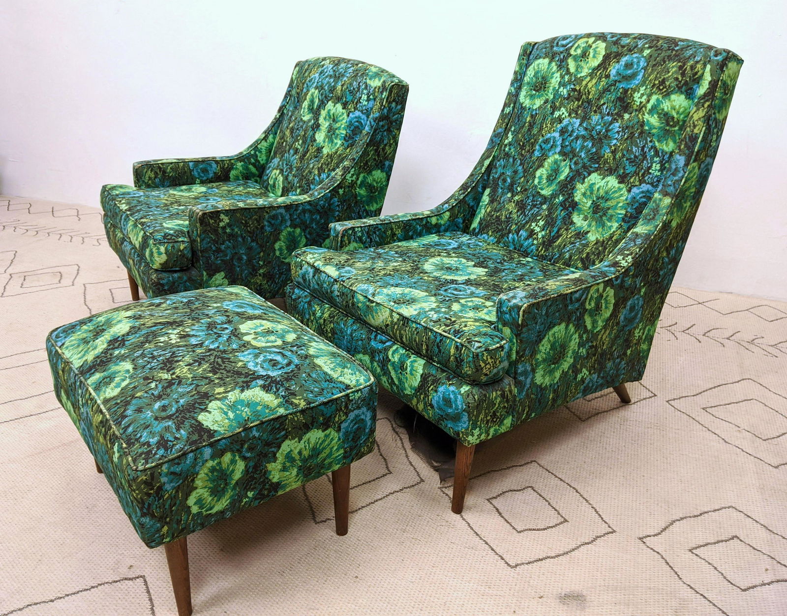 3pc Set American Modern Lounge Chairs and Ottomans.  Pe (1 of 12)