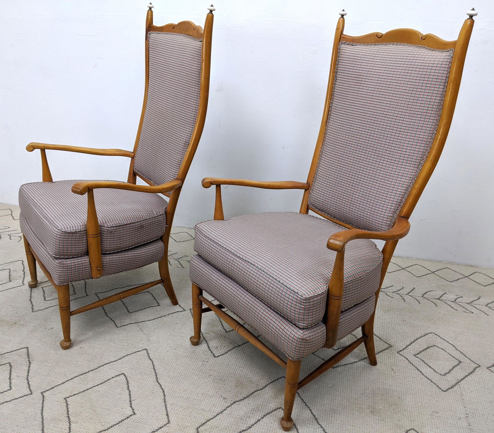 Pair Tall Back DUNBAR Maple Arm Lounge Chair. Style of (1 of 13)