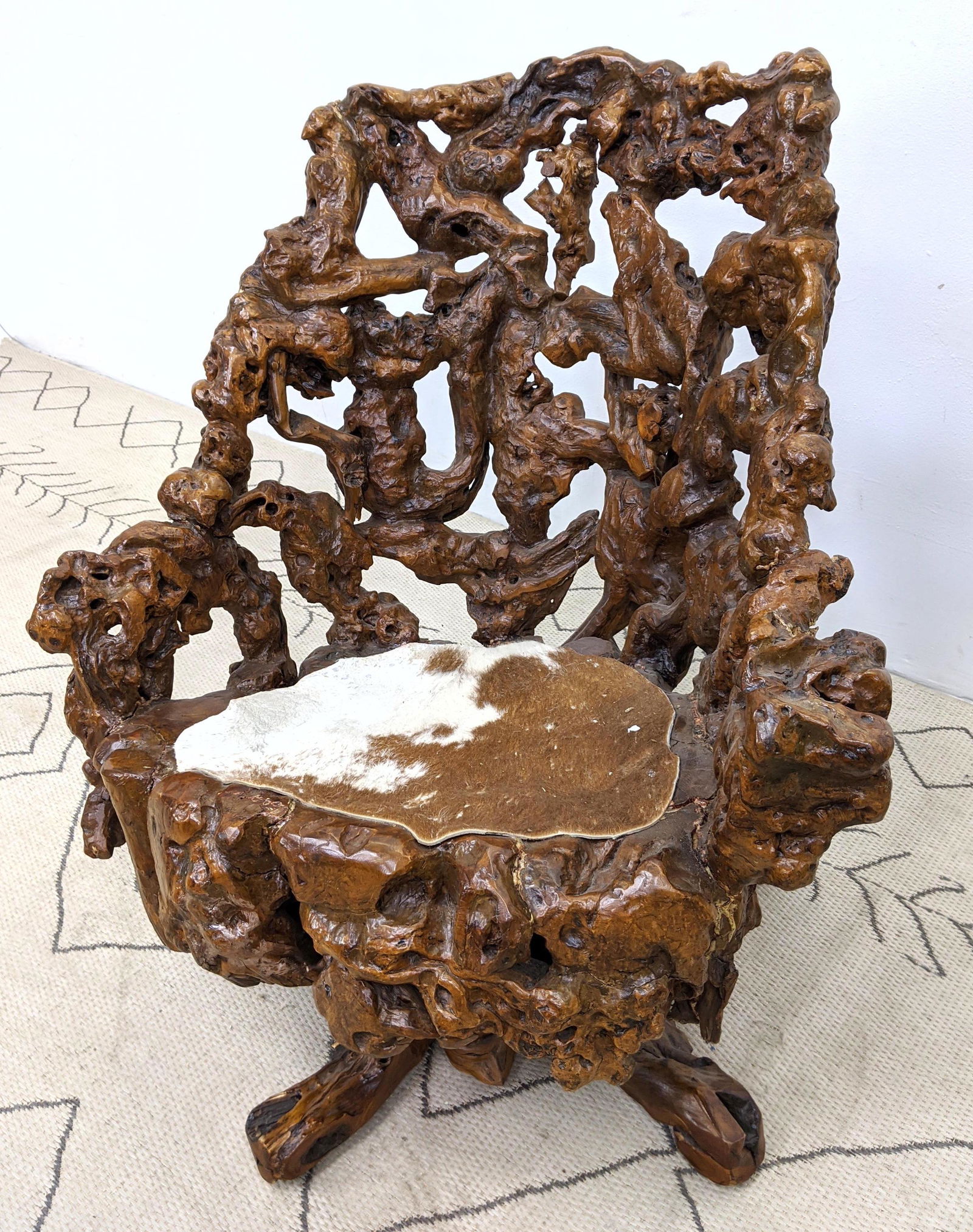 Unusual Twisted Root Swivel Chair with Cow Hide Seat. H (1 of 12)