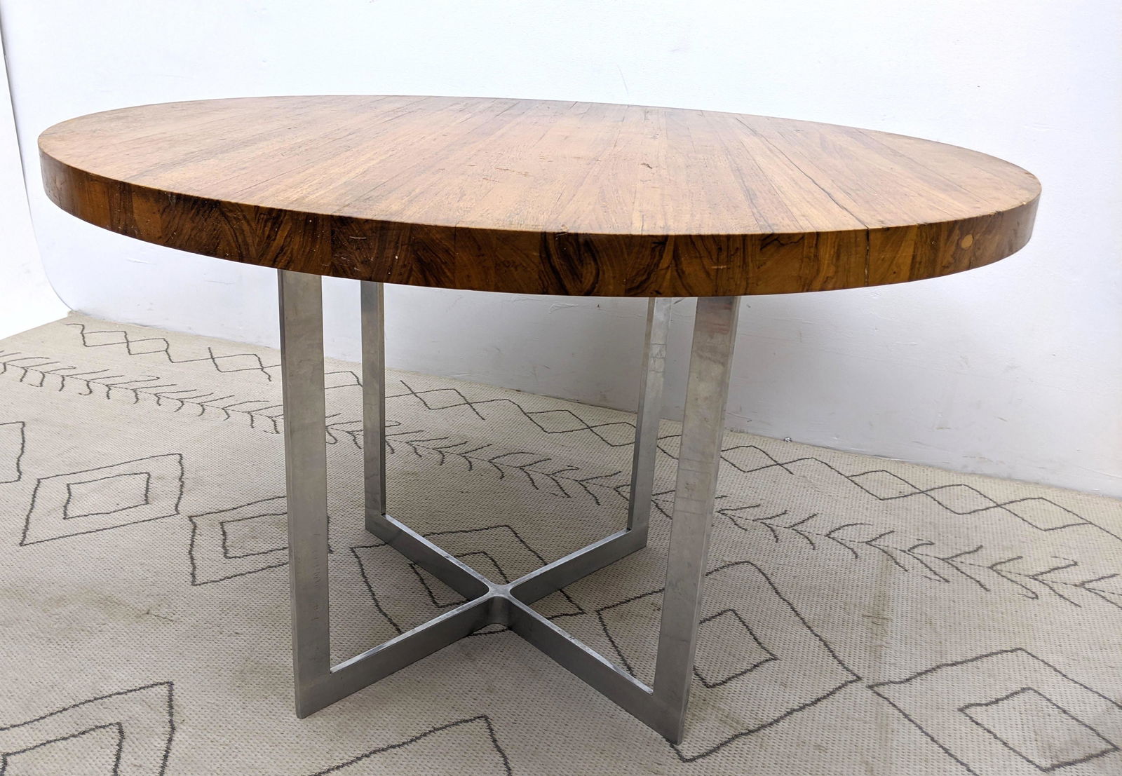 Modernist Dining Table. Thick Wood Top with Chrome x Ba (1 of 9)