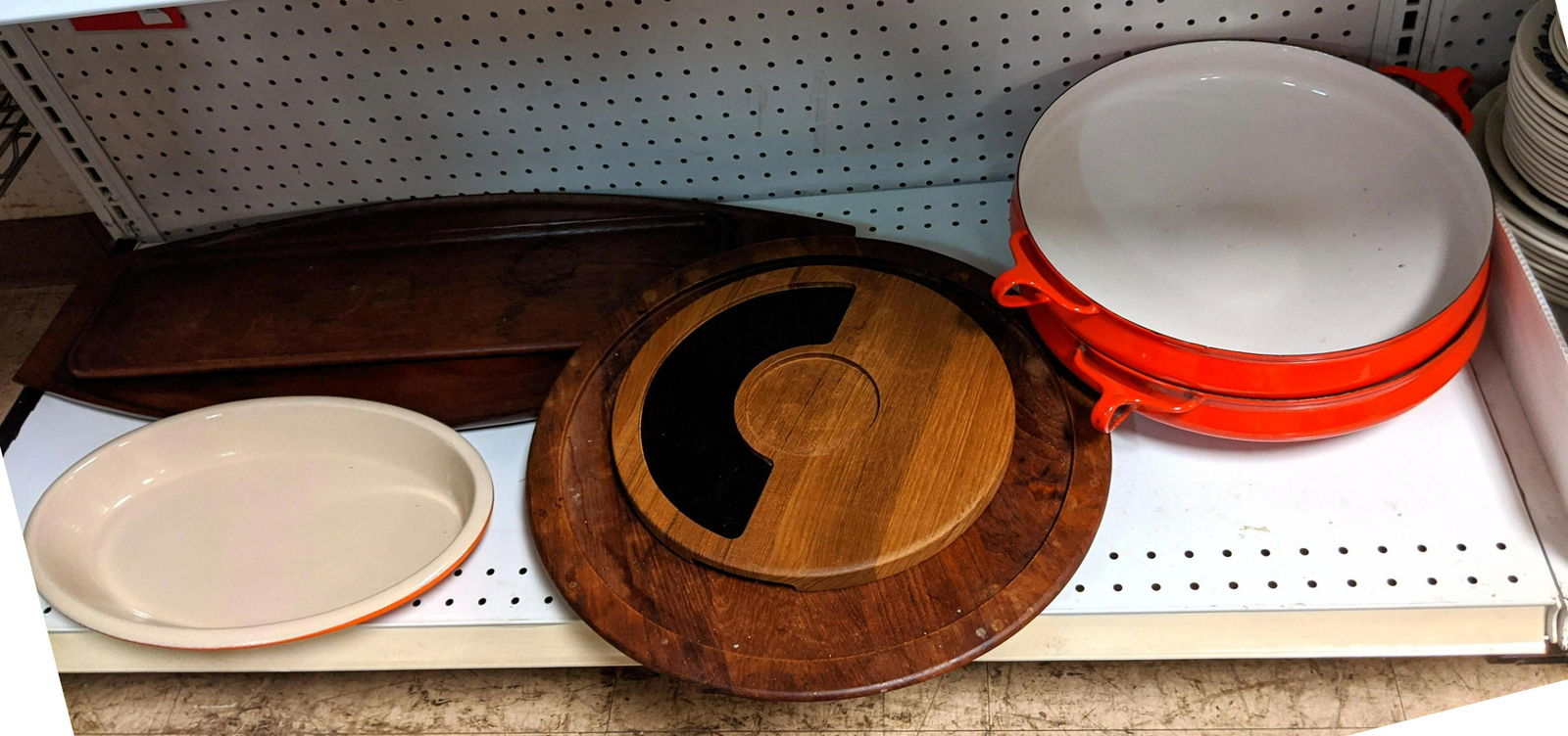 2 lg Orange Enamel Dansk platters, teak trays (1 of 11)