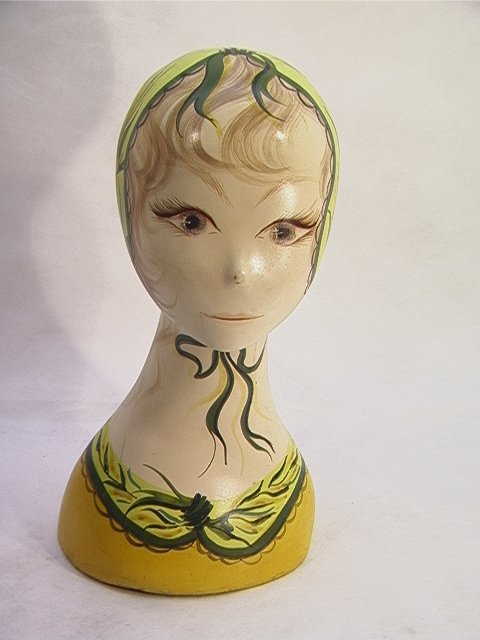Vintage Handpainted Lady Head Bust Sculpture Hat S